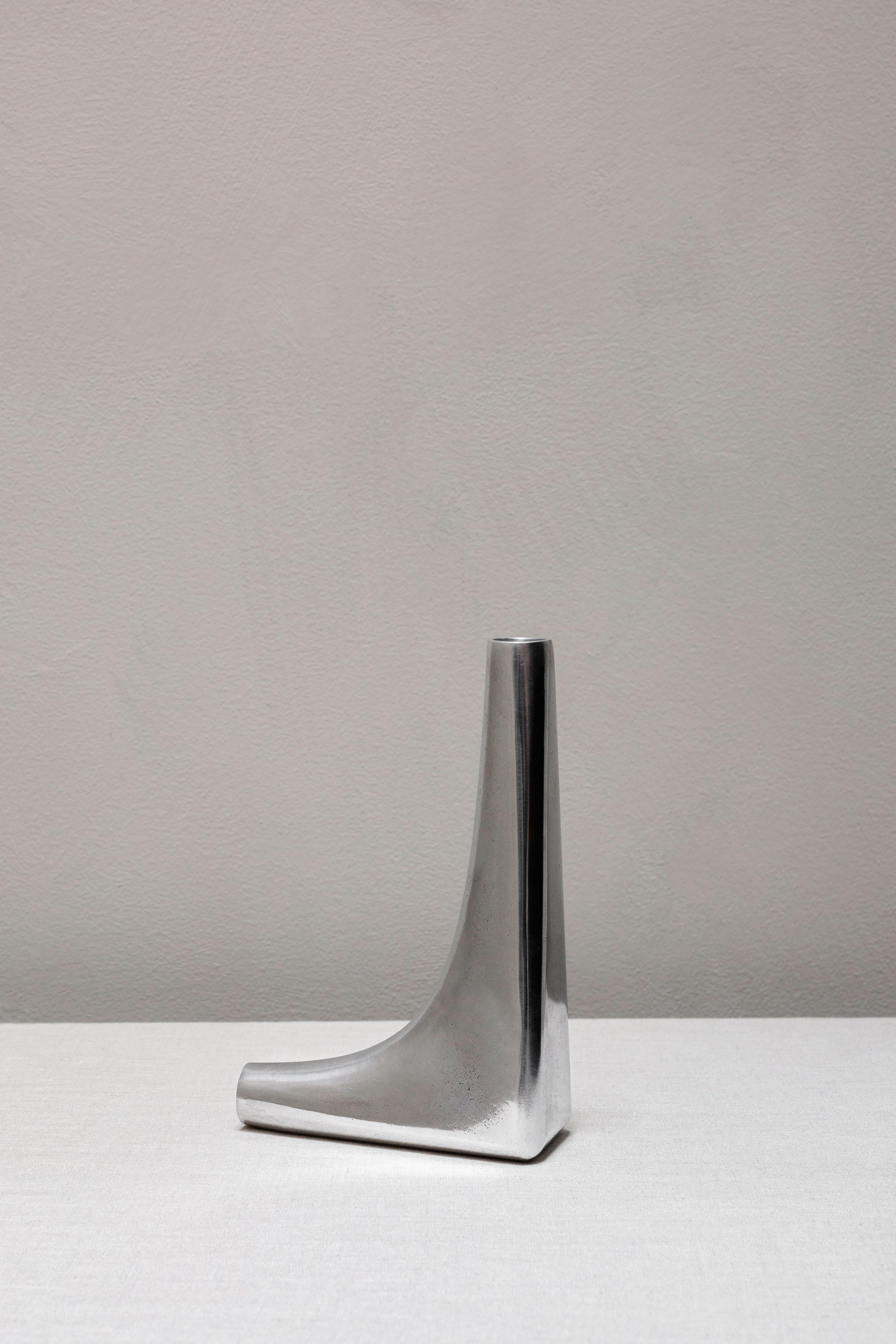 Portuguese Âncora Candle Holder in Semi Polished Aluminum Handcrafted in Portugal by Origin For Sale