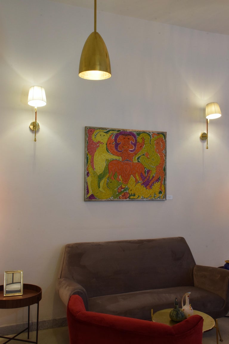 Ancora-II Contemporary Brass and Rattan Wall Light, Flow ...