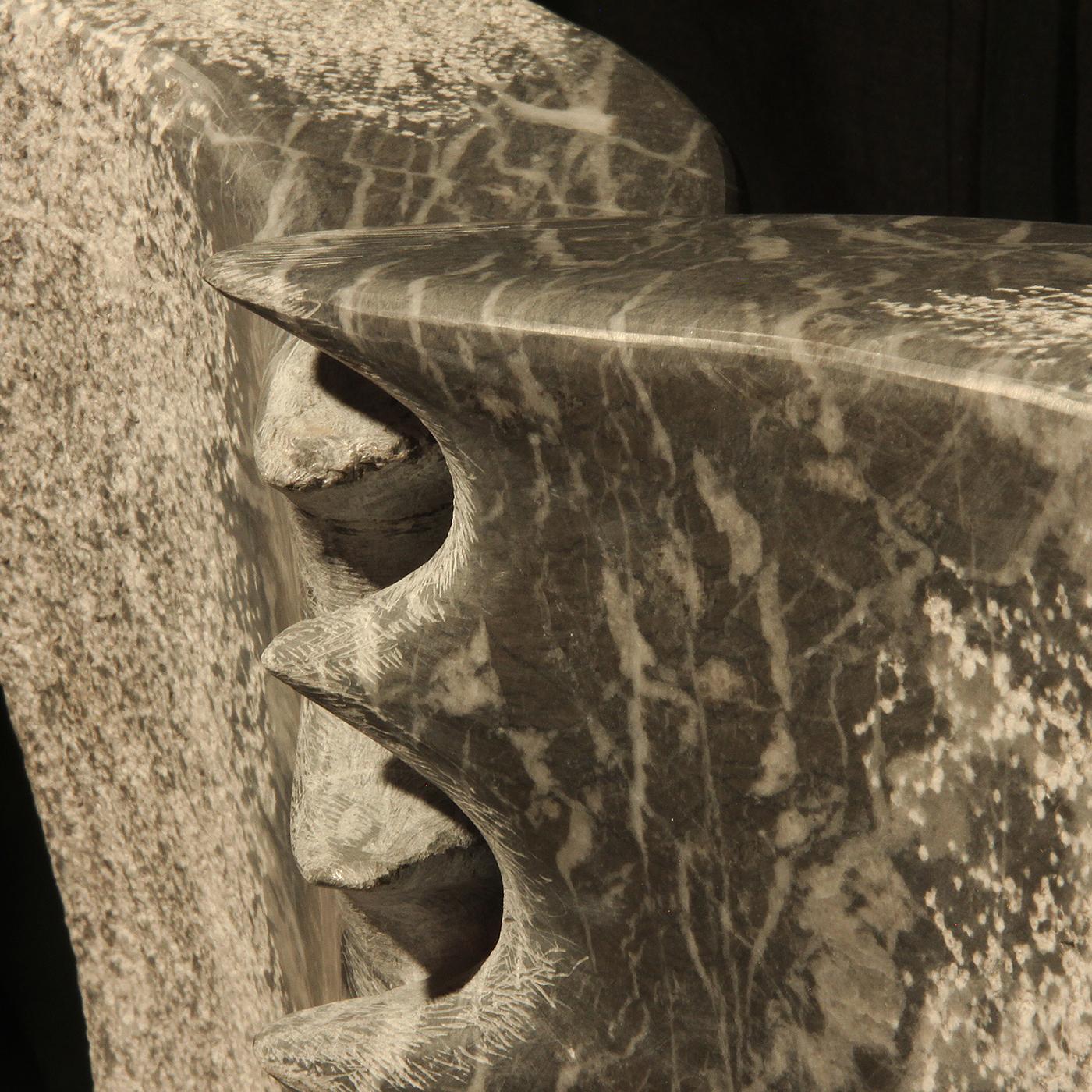 With the indicative title of Ancora Insieme (Still Together), this incredibly fascinating sculpture interlocks two pieces of creative work to form one. Carved using entirely traditional methods, this highly unique sculpture is crafted in Gray Marble
