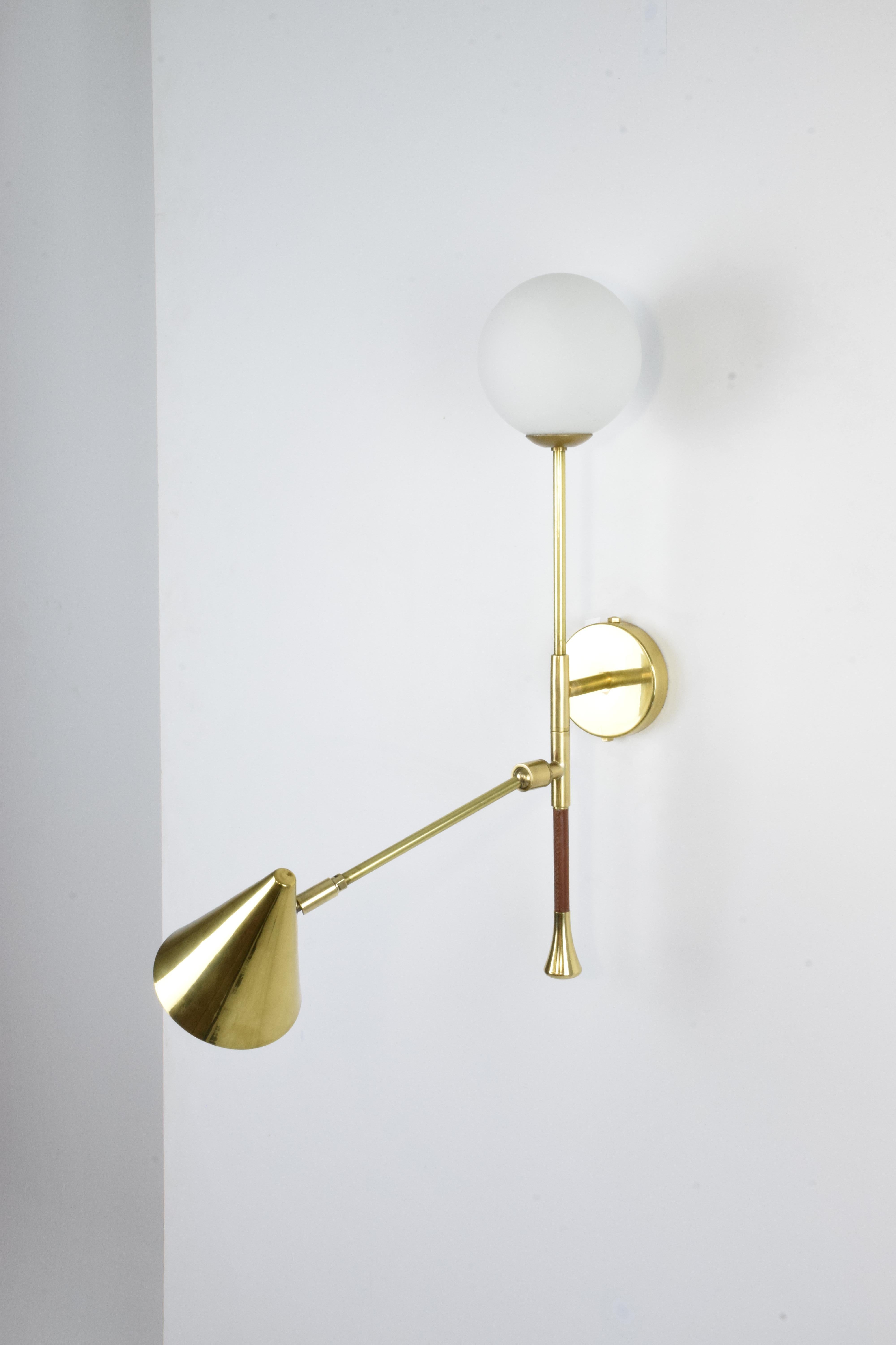 De.Light W1 Contemporary Brass Articulating Double Wall Light, Flow Collection 11