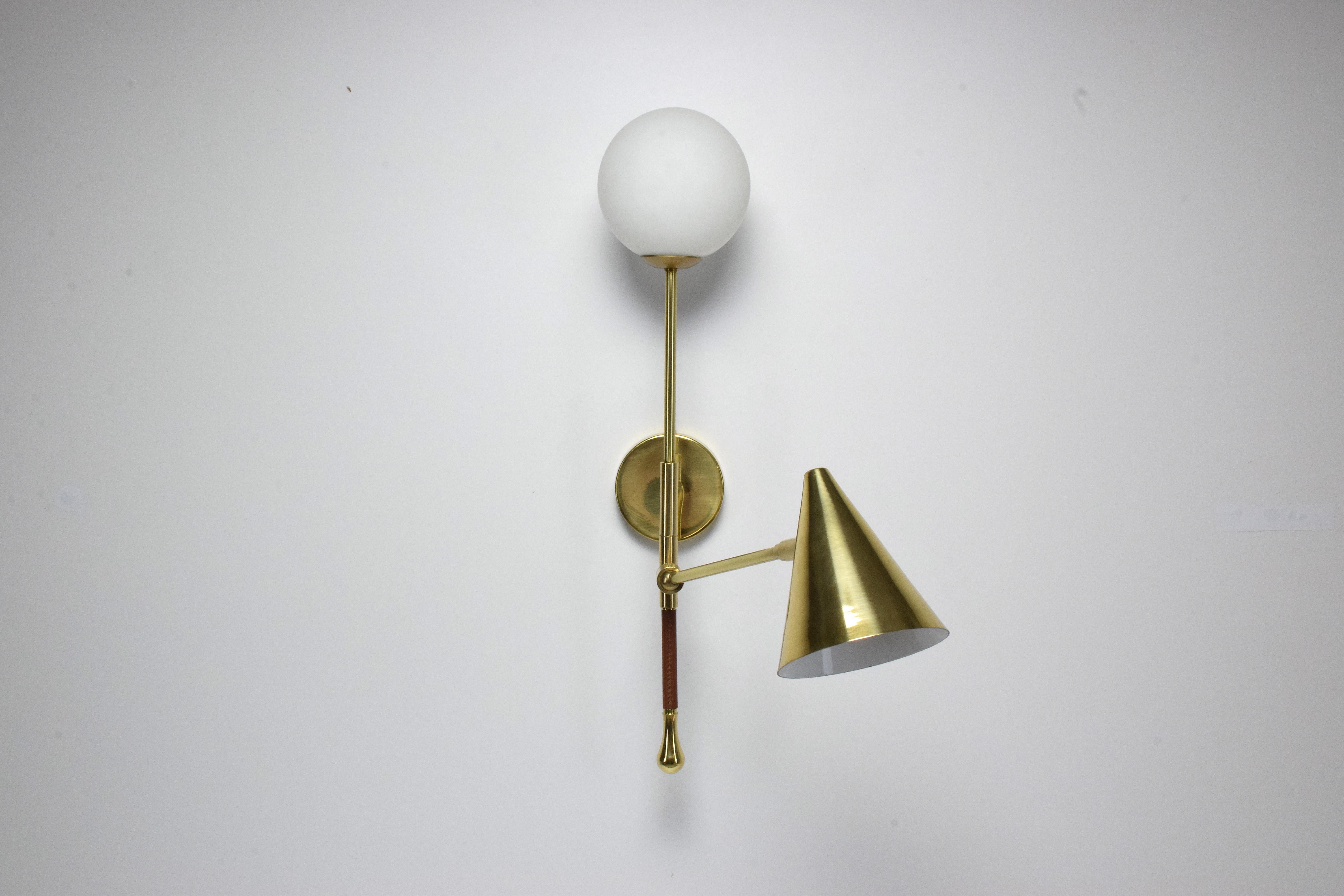 Portuguese De.Light W1 Contemporary Brass Articulating Double Wall Light, Flow Collection