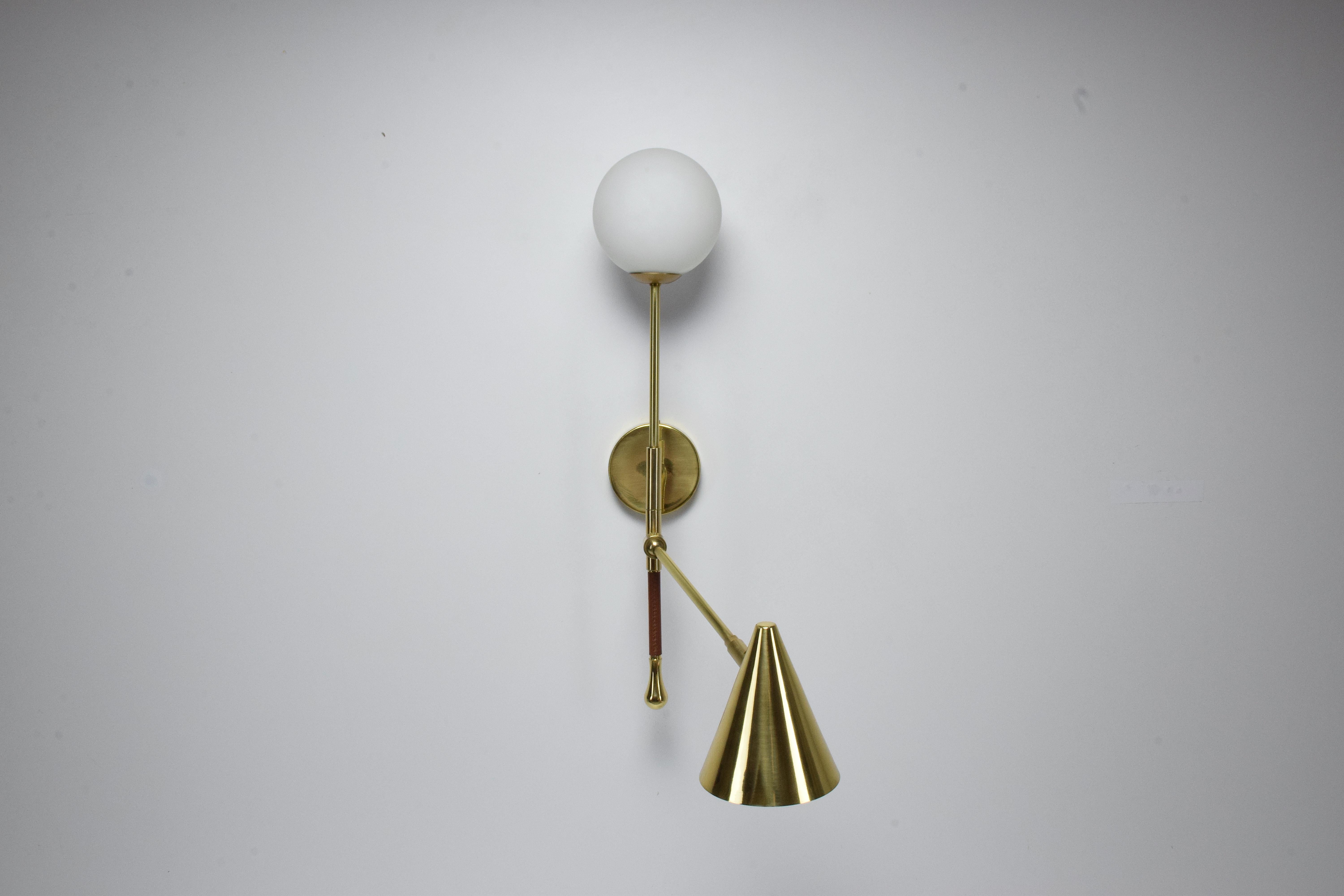 De.Light W1 Contemporary Brass Articulating Double Wall Light, Flow Collection 1