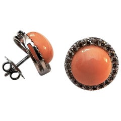Ancora Silvio Round Pink Coral Diamond White Gold Stud Earrings