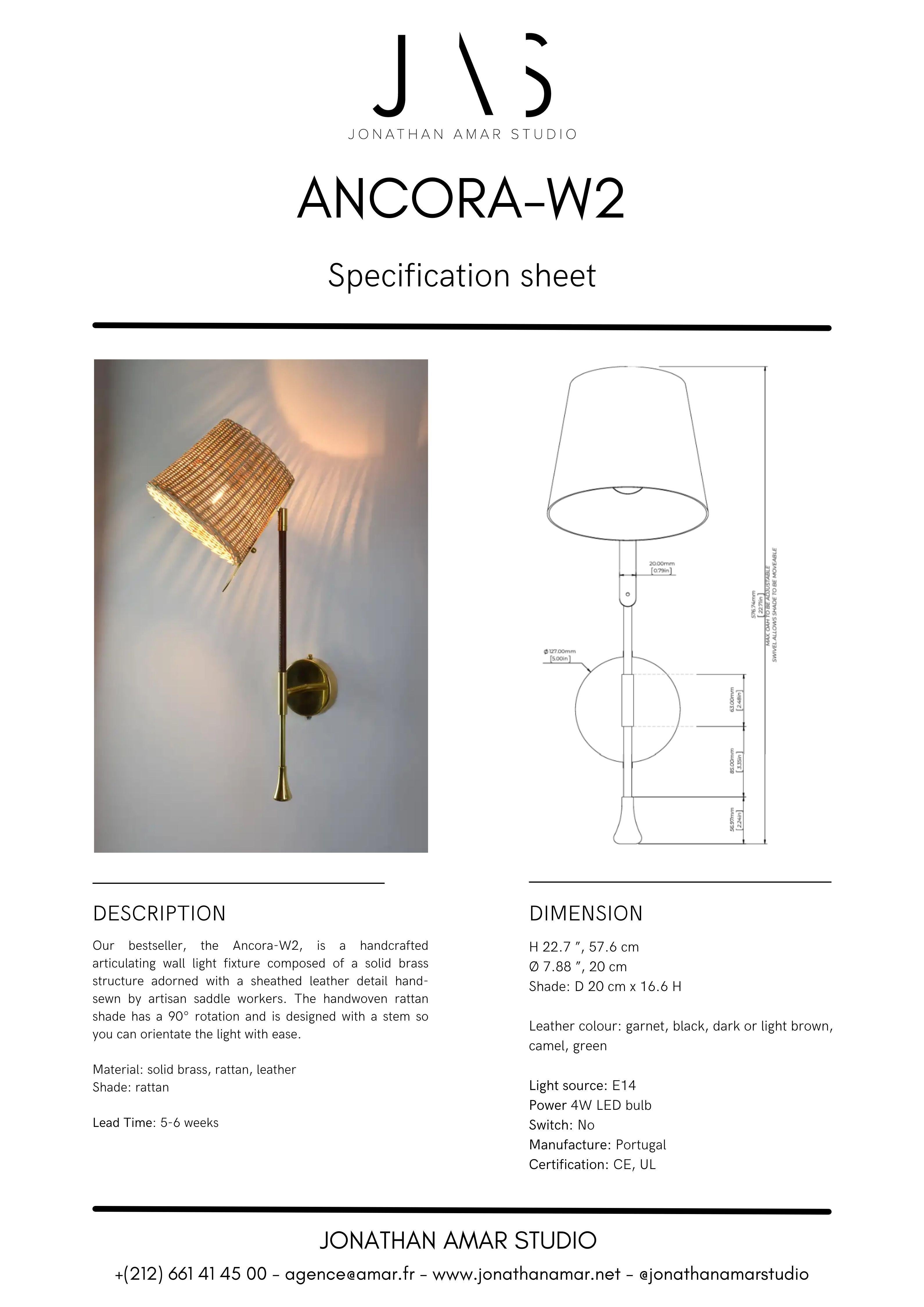 Ancora-W2 Zeitgenössische Wandleuchte aus Messing und Rattan, Kollektion Flow im Angebot 8