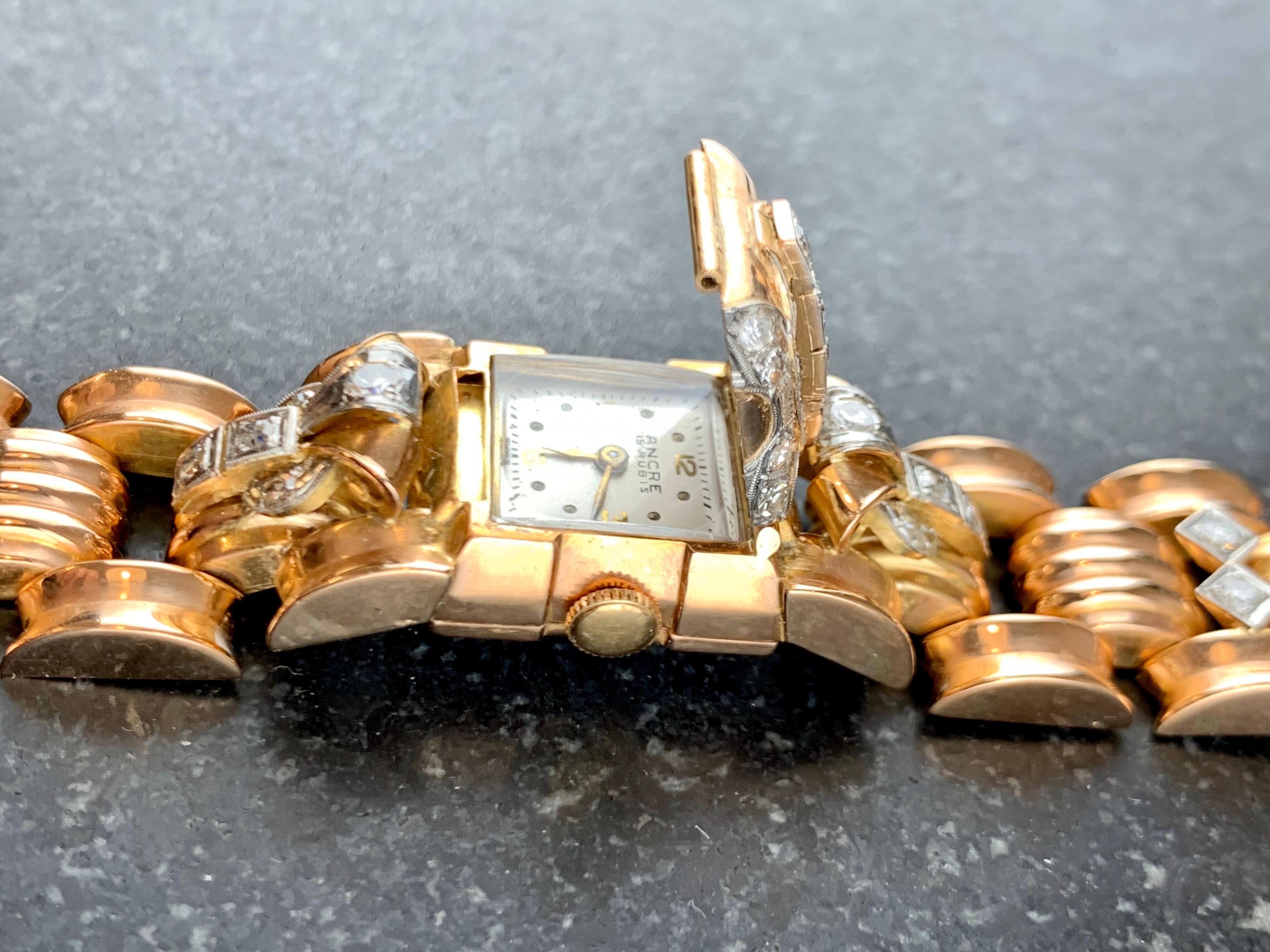 Ancre 15 Rubis 18 Carat Gold Diamond Ladies Watch For Sale 11