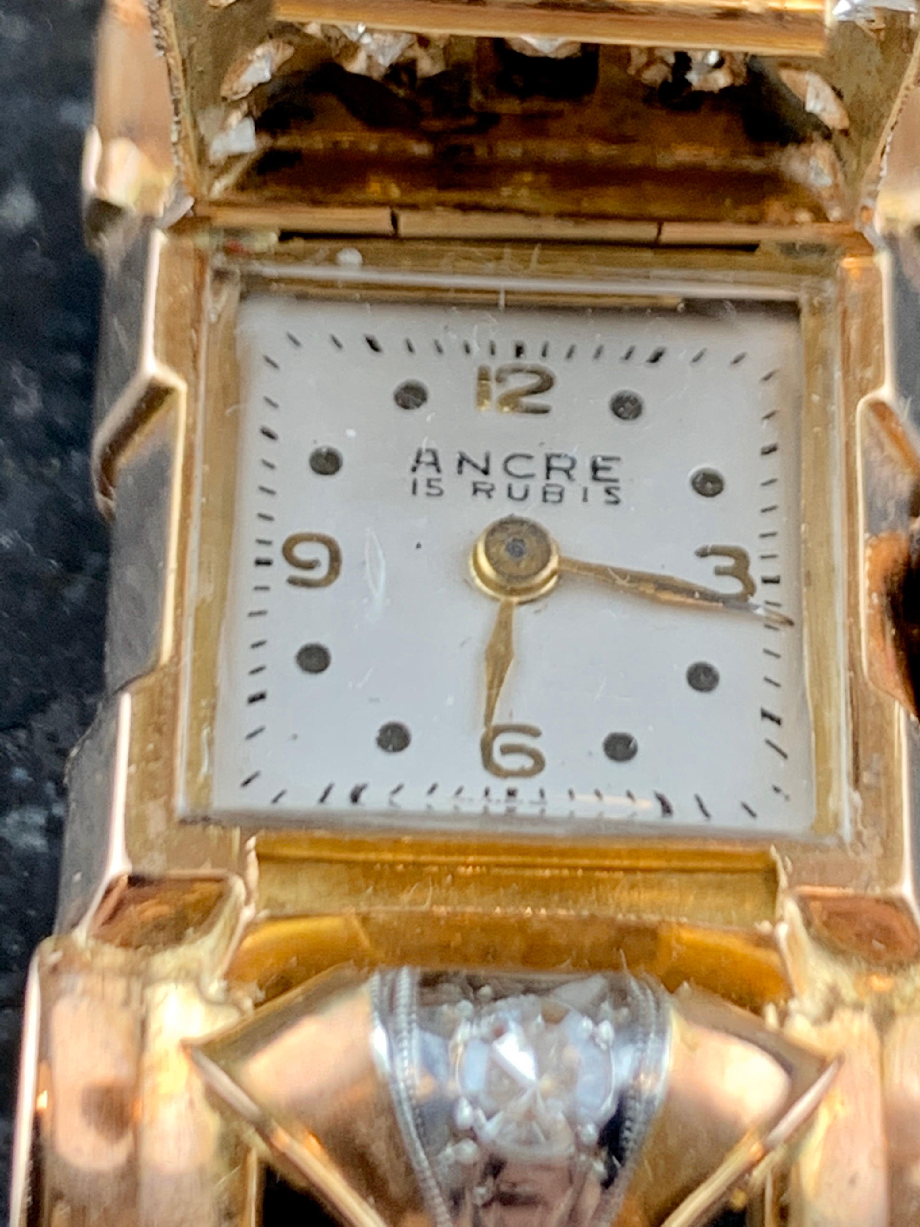 Ancre 15 Rubis 18 Carat Gold Diamond Ladies Watch In Good Condition For Sale In  London, GB