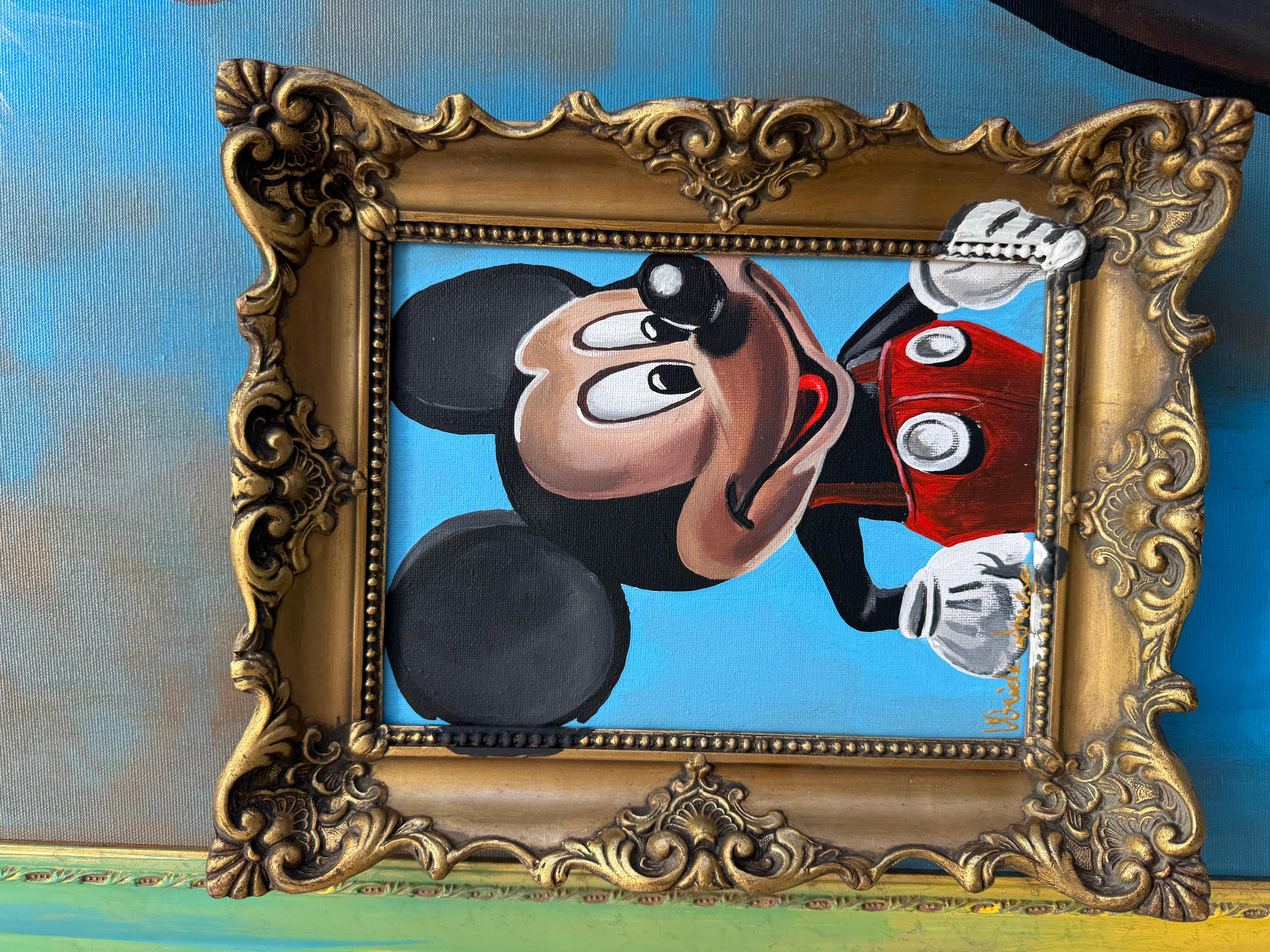 Mickey's Survivor Smile - Gray Portrait Painting by Ancsa Weide 