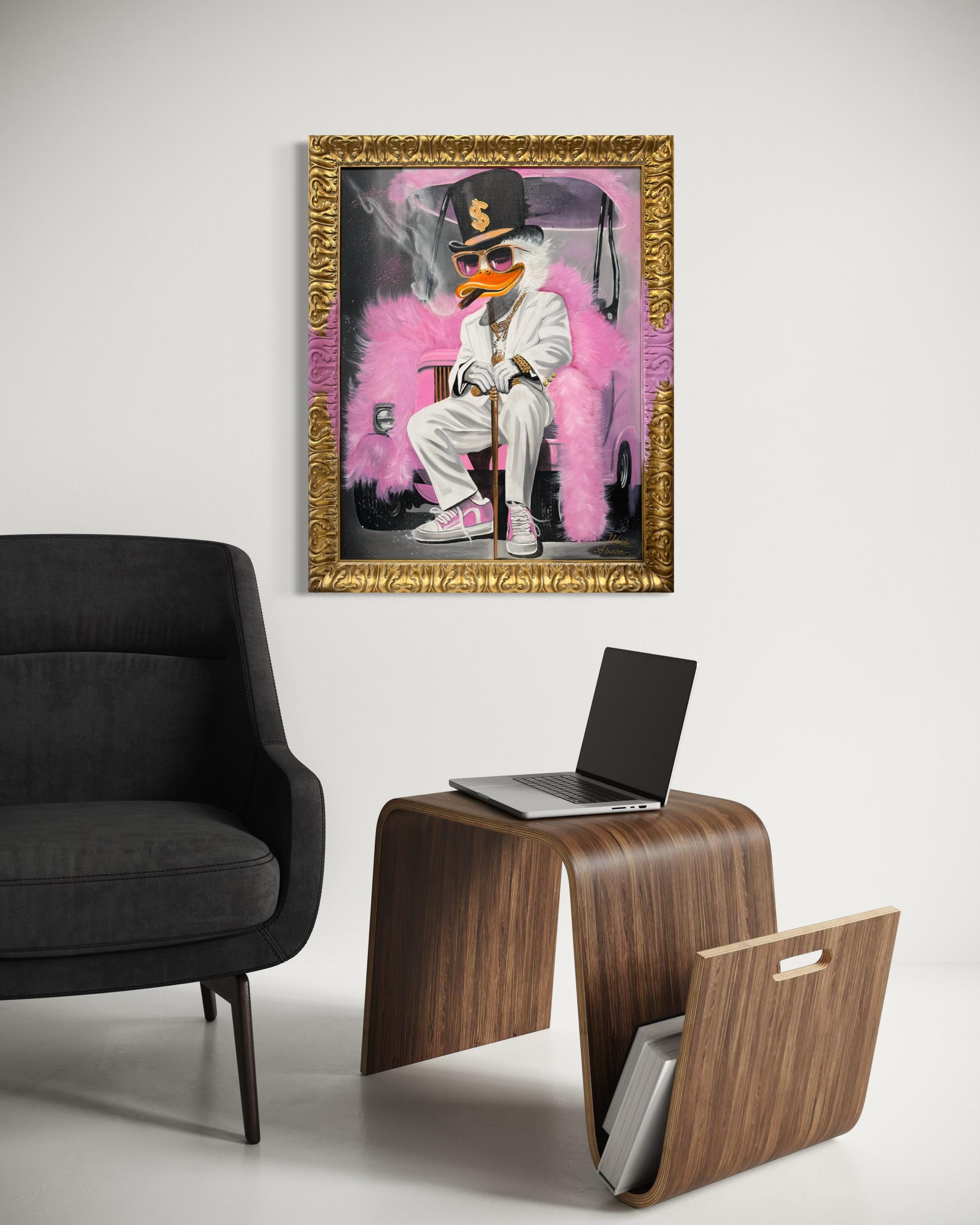 Money, Power, Fur Coats, and a Damn Good Seat in Hell - Brown Portrait Painting by Ancsa Weide 
