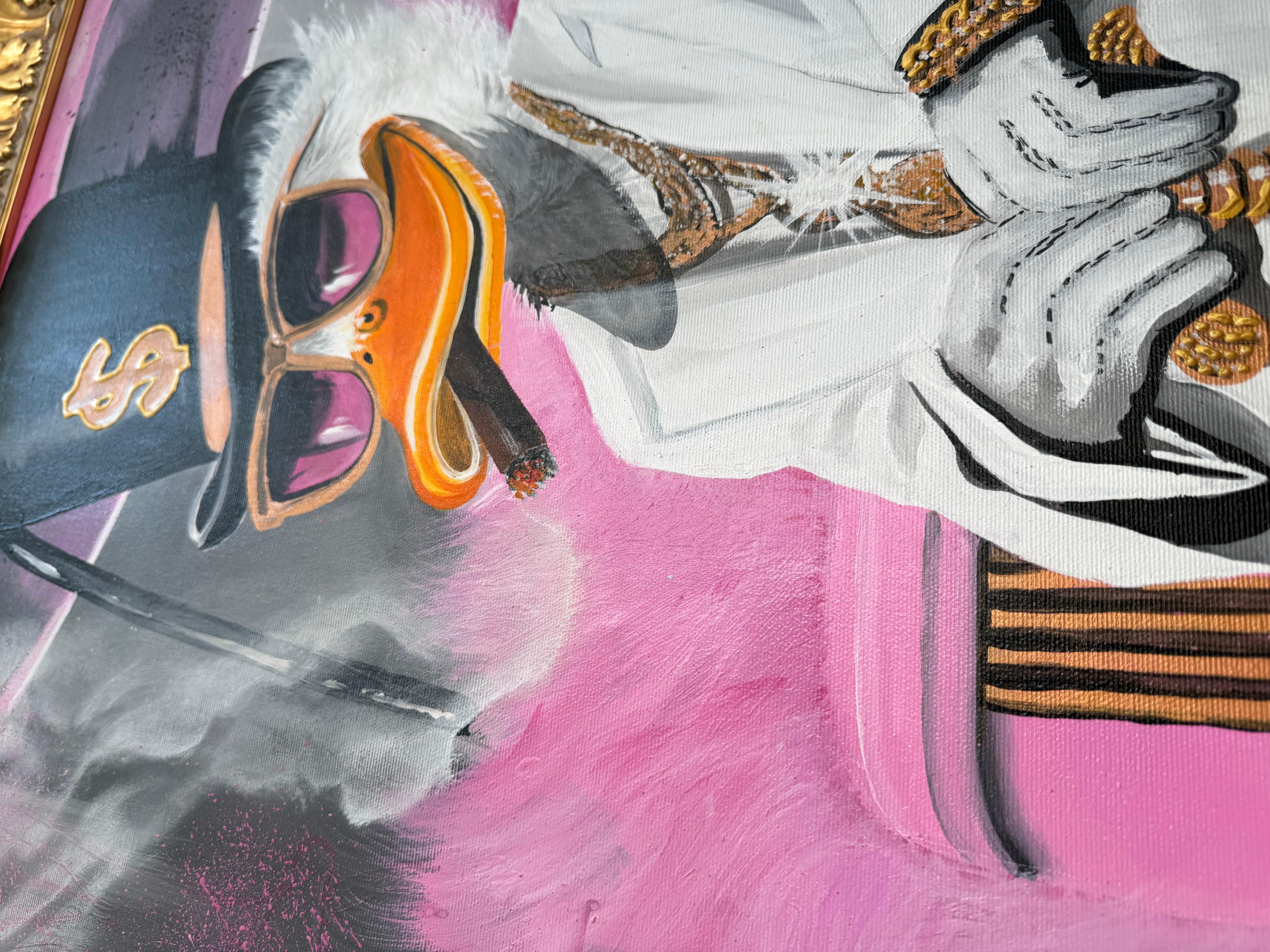 With Money, Power, Fur Coats, and a Damn Good Seat in Hell, the artist doesn't whisper critique—they scream it in diamonds, dollar signs, and devilish wit. This piece detonates the boundaries between cartoon fantasy and ruthless reality, taking what