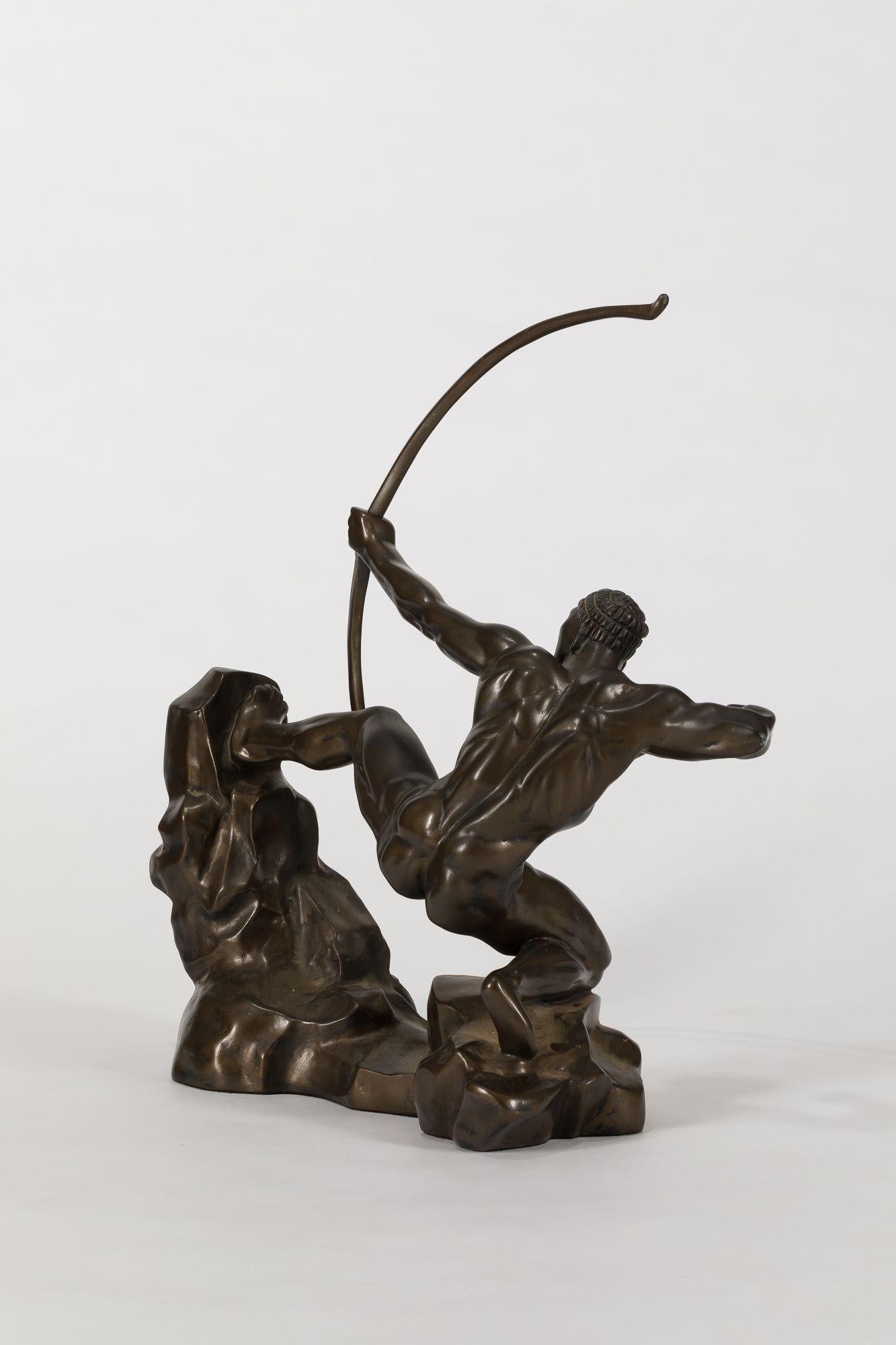 reproduction en bronze collé du XXe siècle d'après l'Hercule archer d'Antoine Bourdelle. Avec une étiquette 