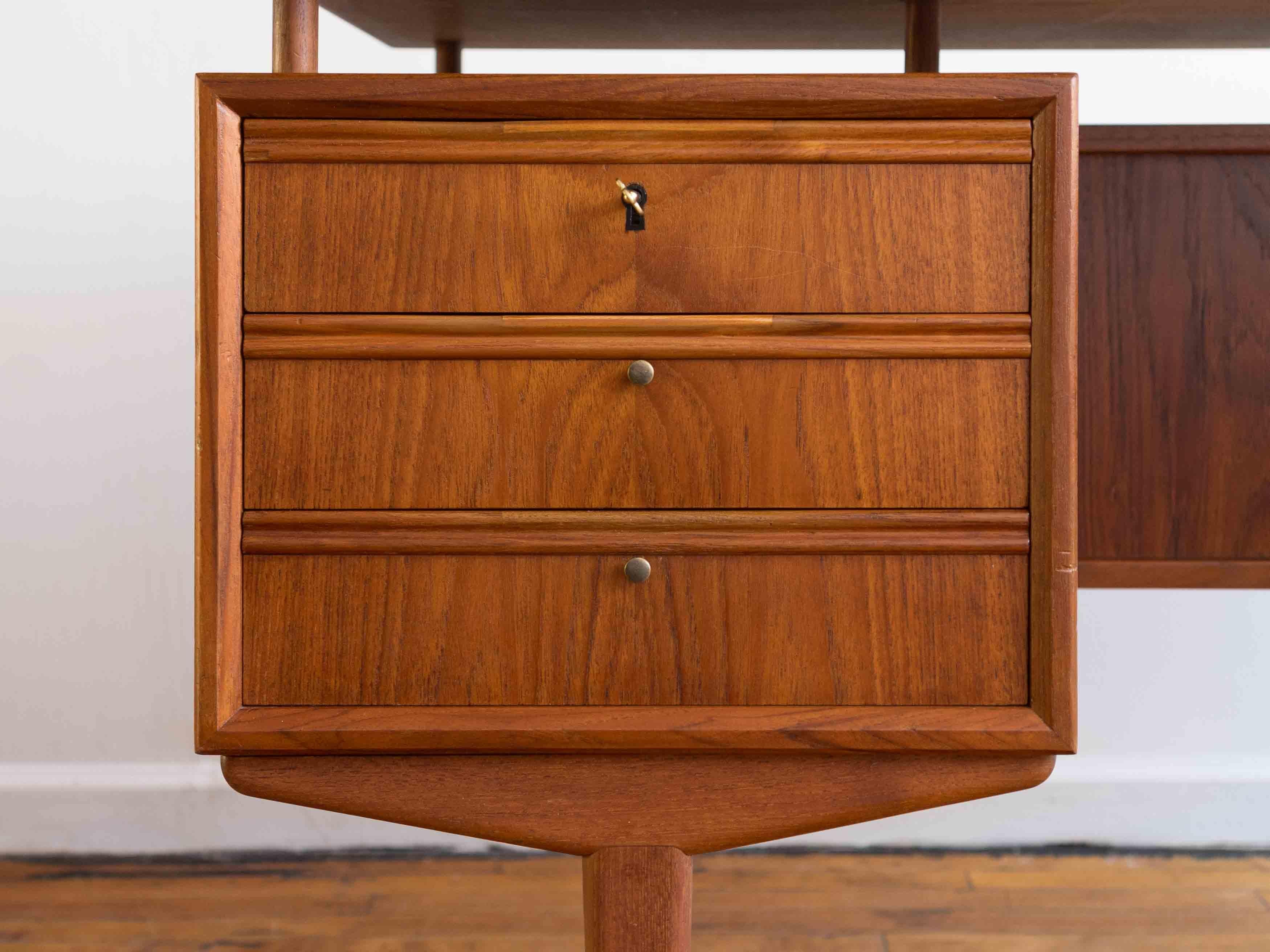 Vintage Mid Century Danish Teak Executive Desk With Floating Top 5