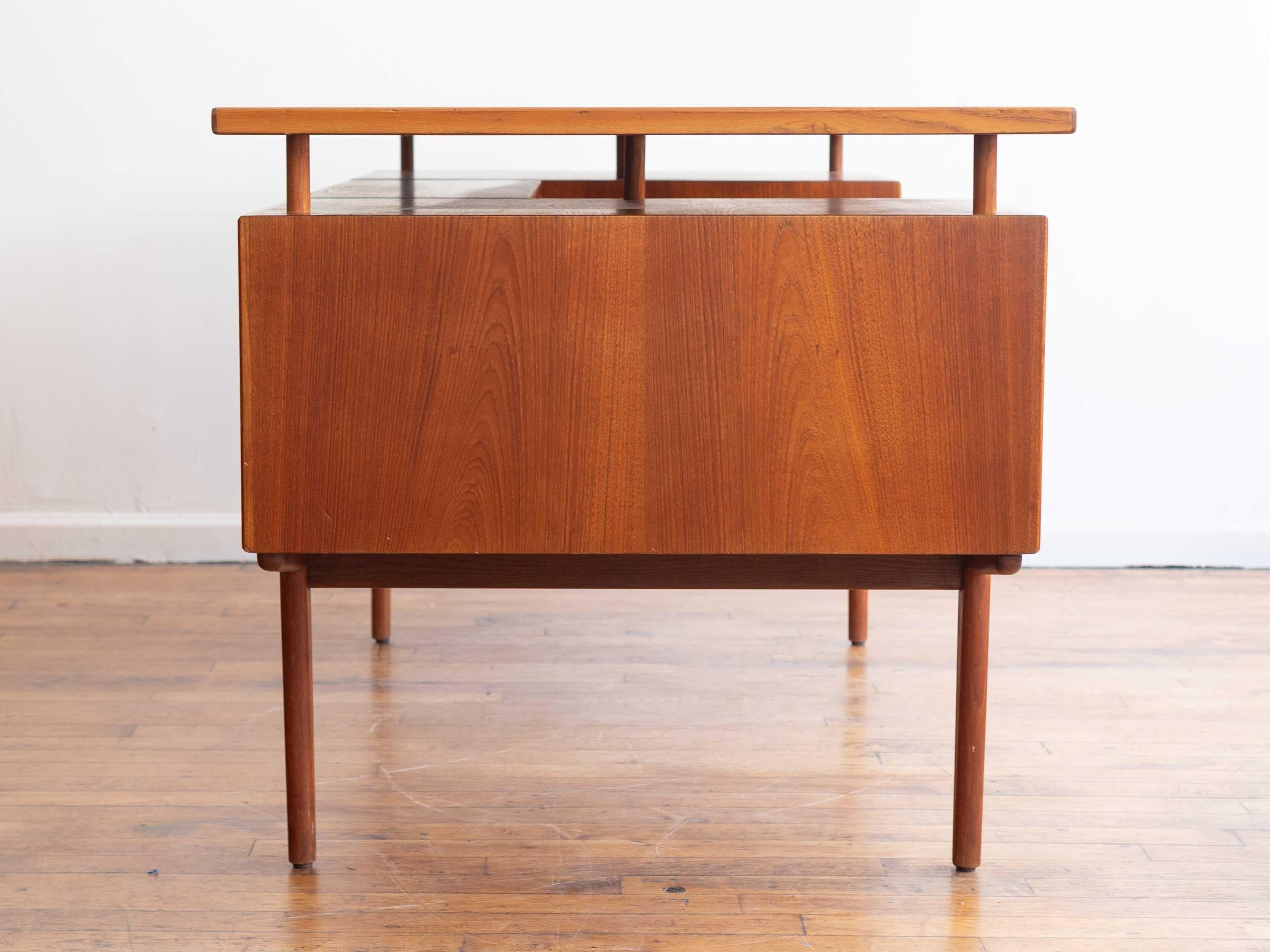 American Vintage Mid Century Danish Teak Executive Desk With Floating Top For Sale