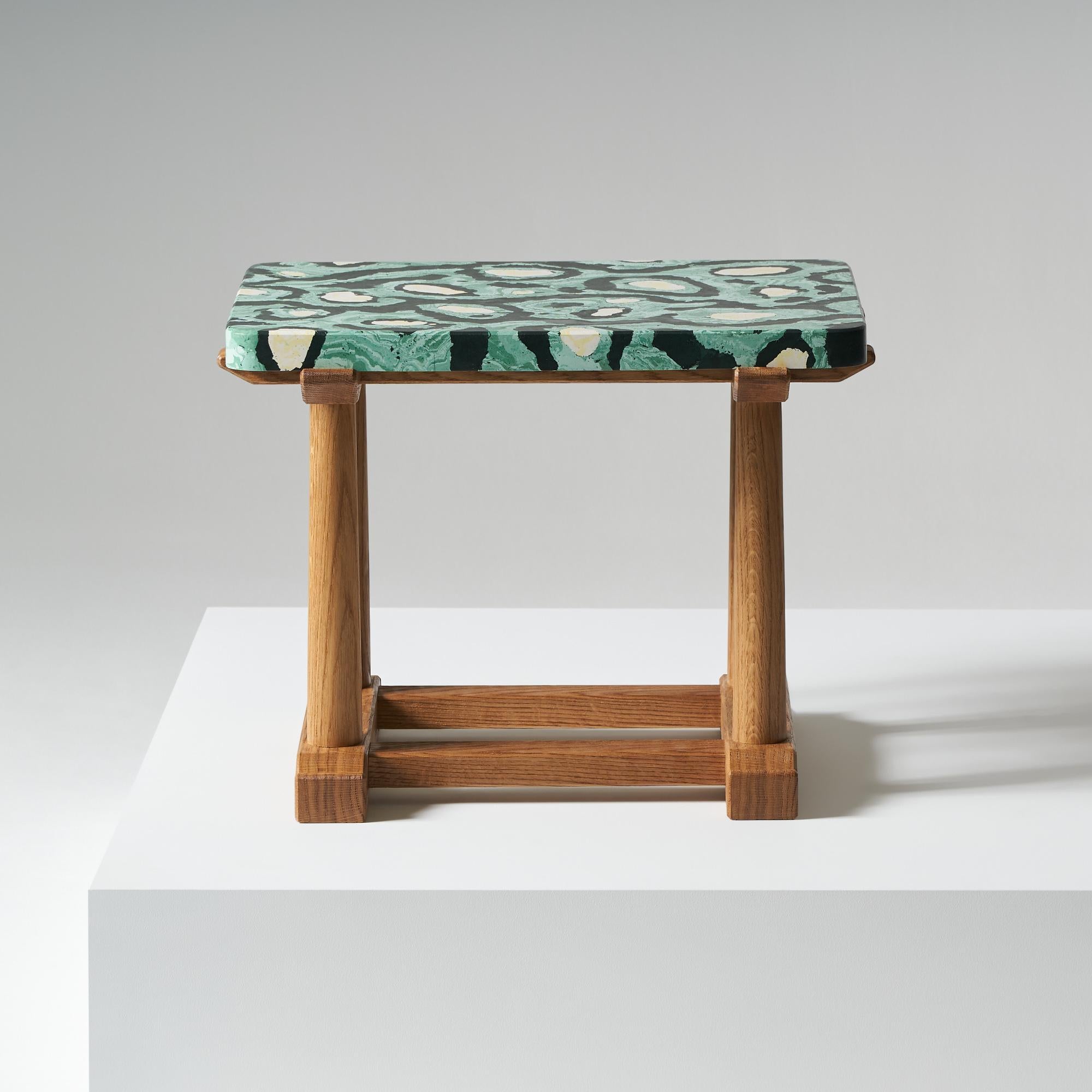 Hand-Crafted Bighton Side Table, Hand Crafted Marbled Scagliola and English oak For Sale
