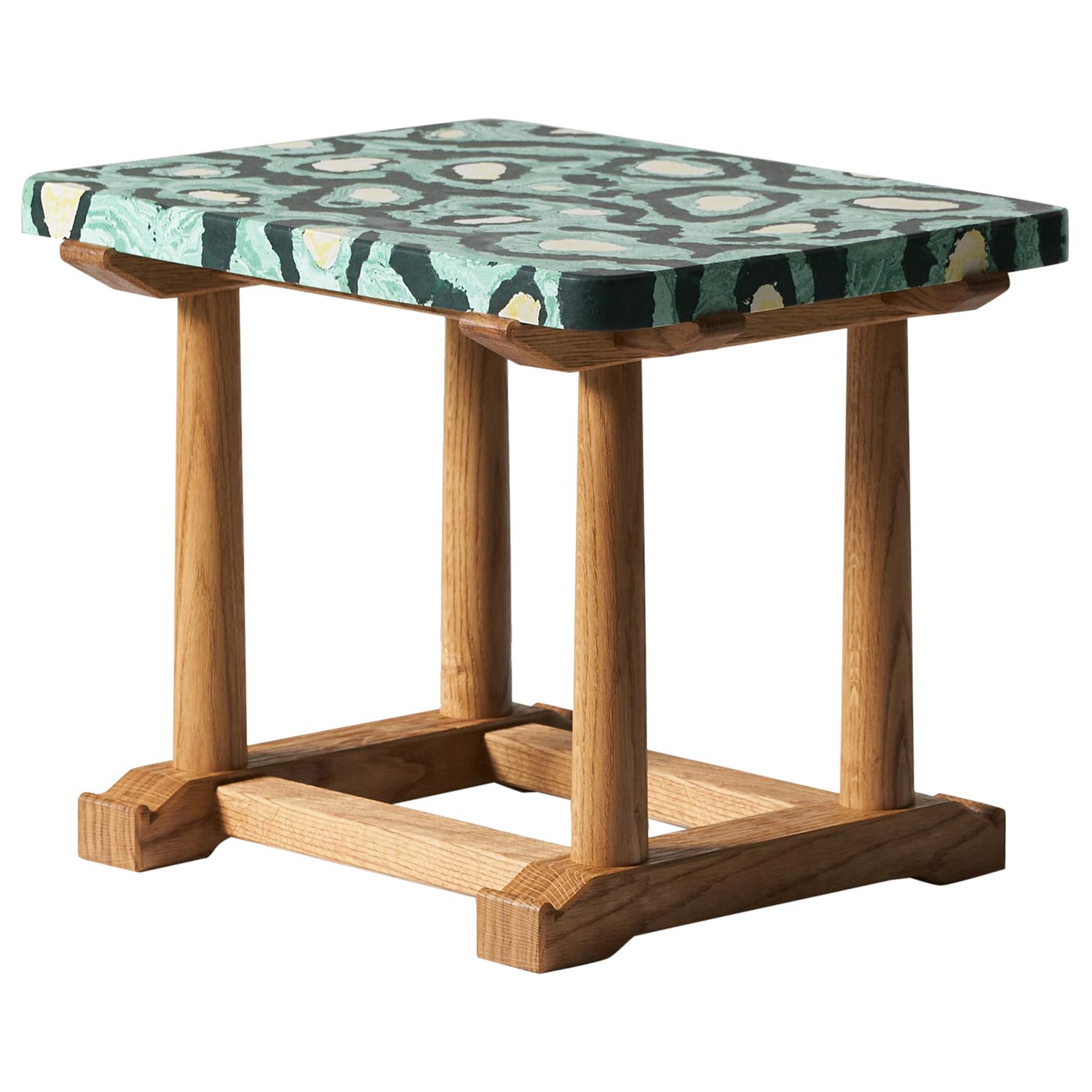 Bighton Side Table, Hand Crafted Marbled Scagliola and English oak For Sale