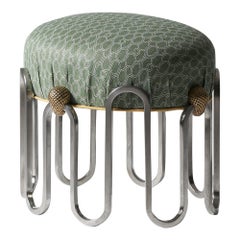 Denmead Stool, Polished Stainless Steel with Brass Castings & Belgian Linen