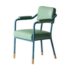 Easton Dining Chair, Fully Wrapped Upholstered Leather Fern & Teal Colours