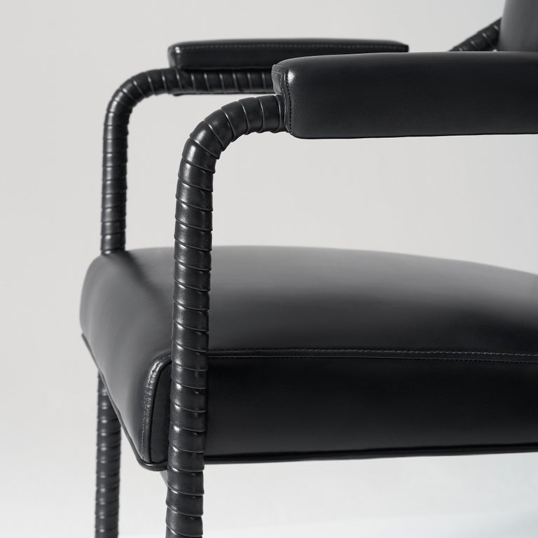 And Objects Easton Dining Chair, Fully Wrapped Upholstered Leather in Black In New Condition For Sale In London, Greater London