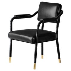 And Objects Easton Dining Chair, Fully Wrapped Upholstered Leather in Black
