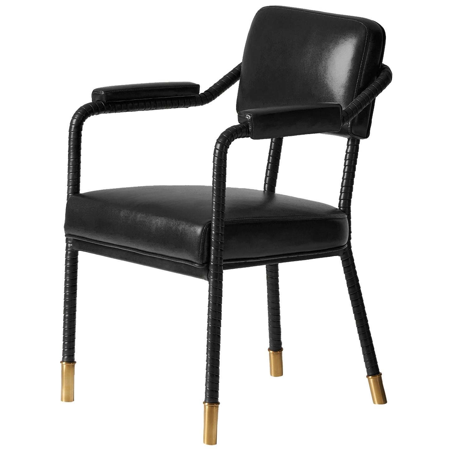 And Objects Easton Dining Chair, Fully Wrapped Upholstered Leather in Black