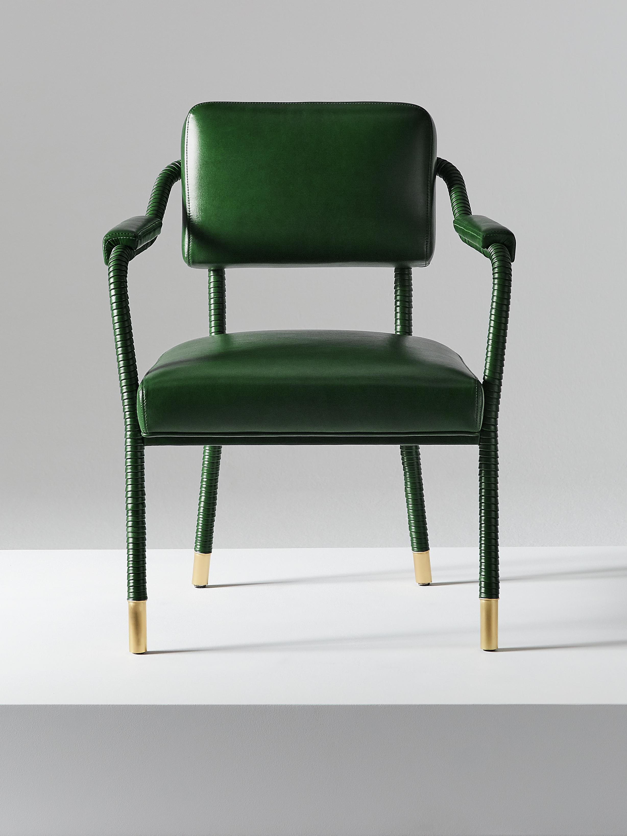 green leather dining chair