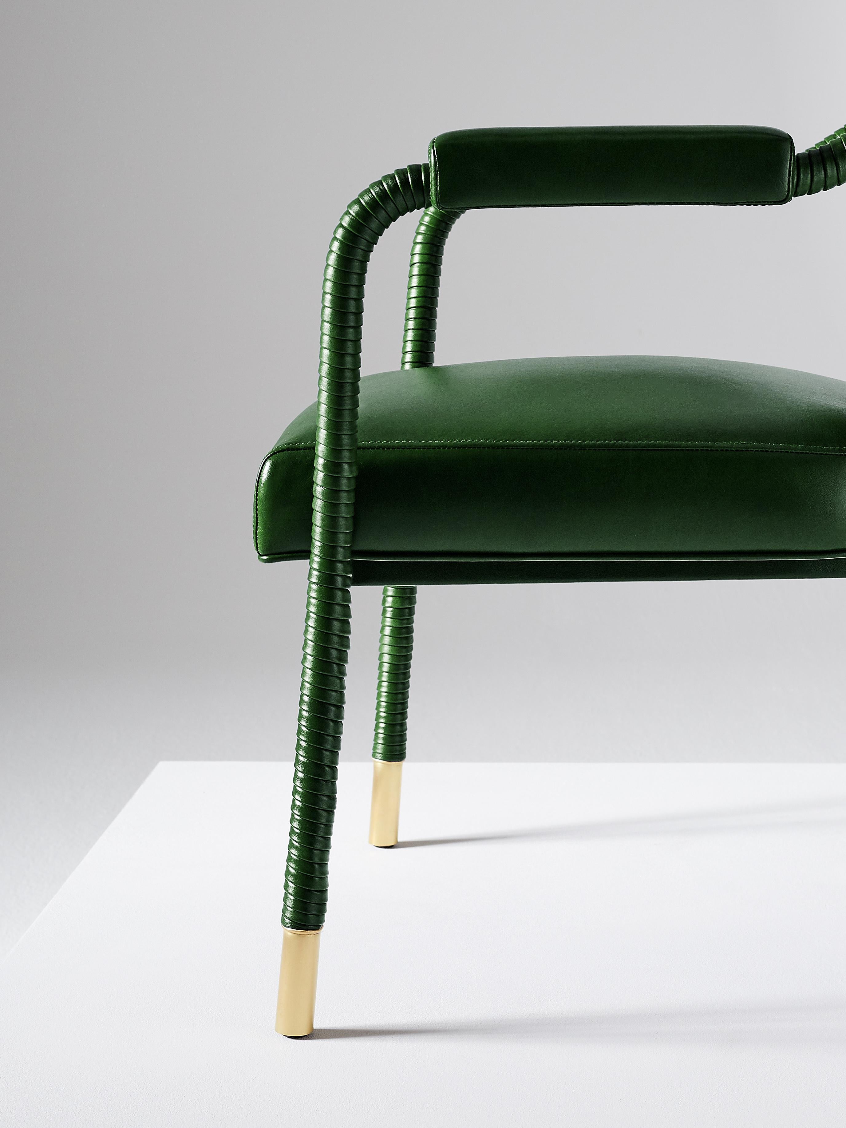 English And Objects Easton Dining Chair, Fully Wrapped Upholstered Leather in Green