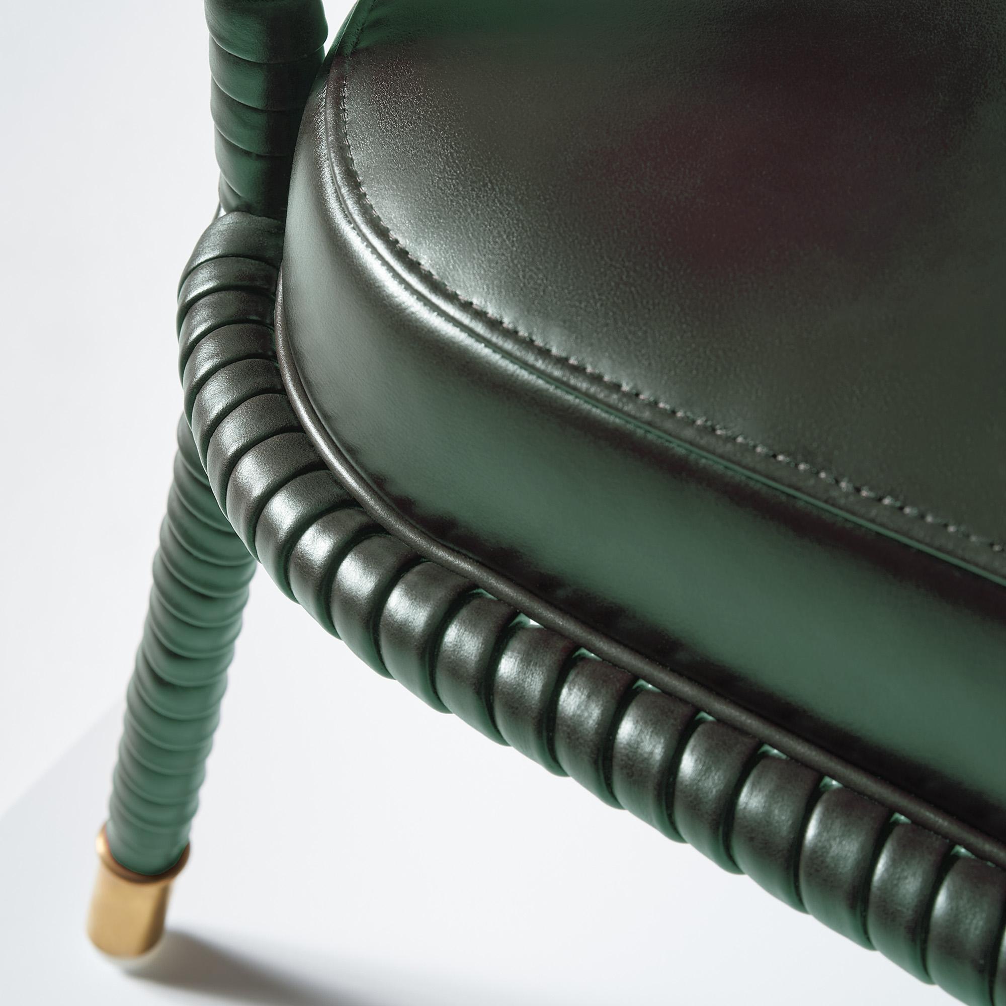 Brushed Easton Dining Chair, Fully Wrapped Upholstered Leather in Green Colour For Sale