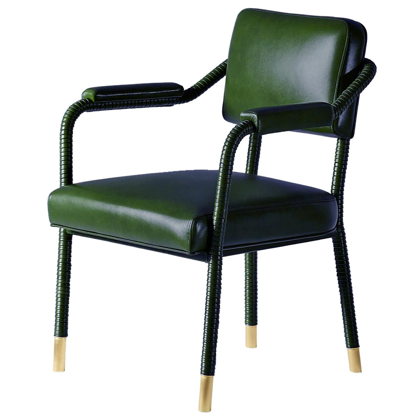 And Objects Easton Dining Chair, Fully Wrapped Upholstered Leather in Green