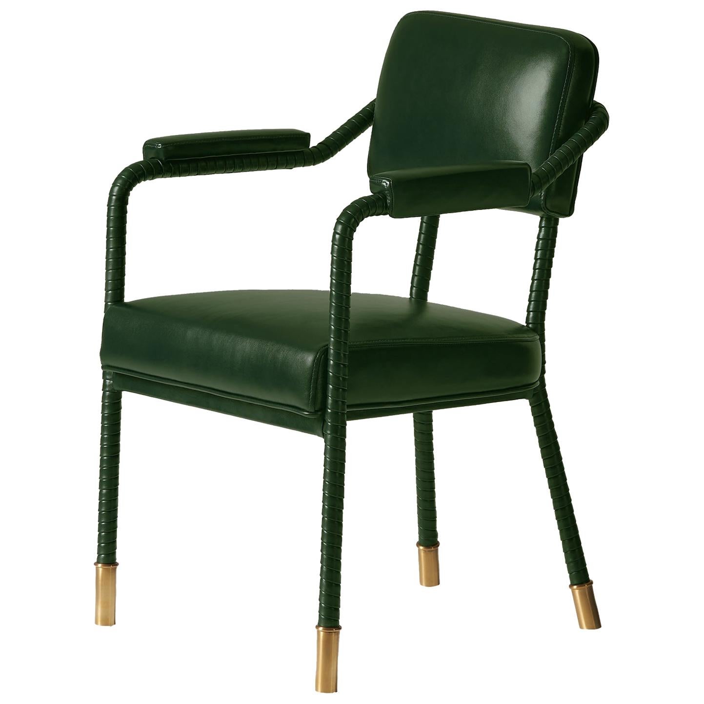 Easton Dining Chair, Fully Wrapped Upholstered Leather in Green Colour For Sale