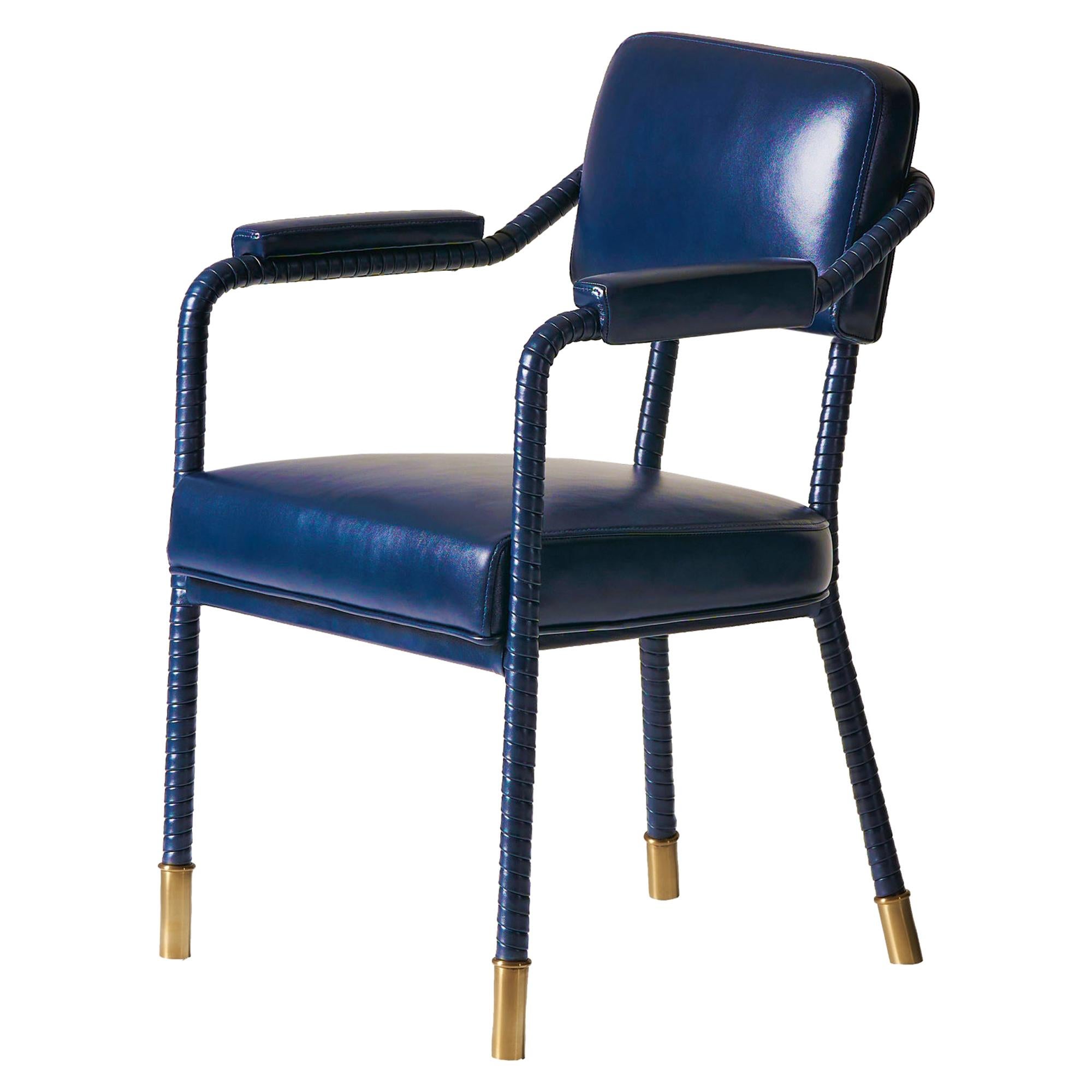 And Objects Easton Dining Chair, Fully Wrapped Upholstered Leather in Navy
