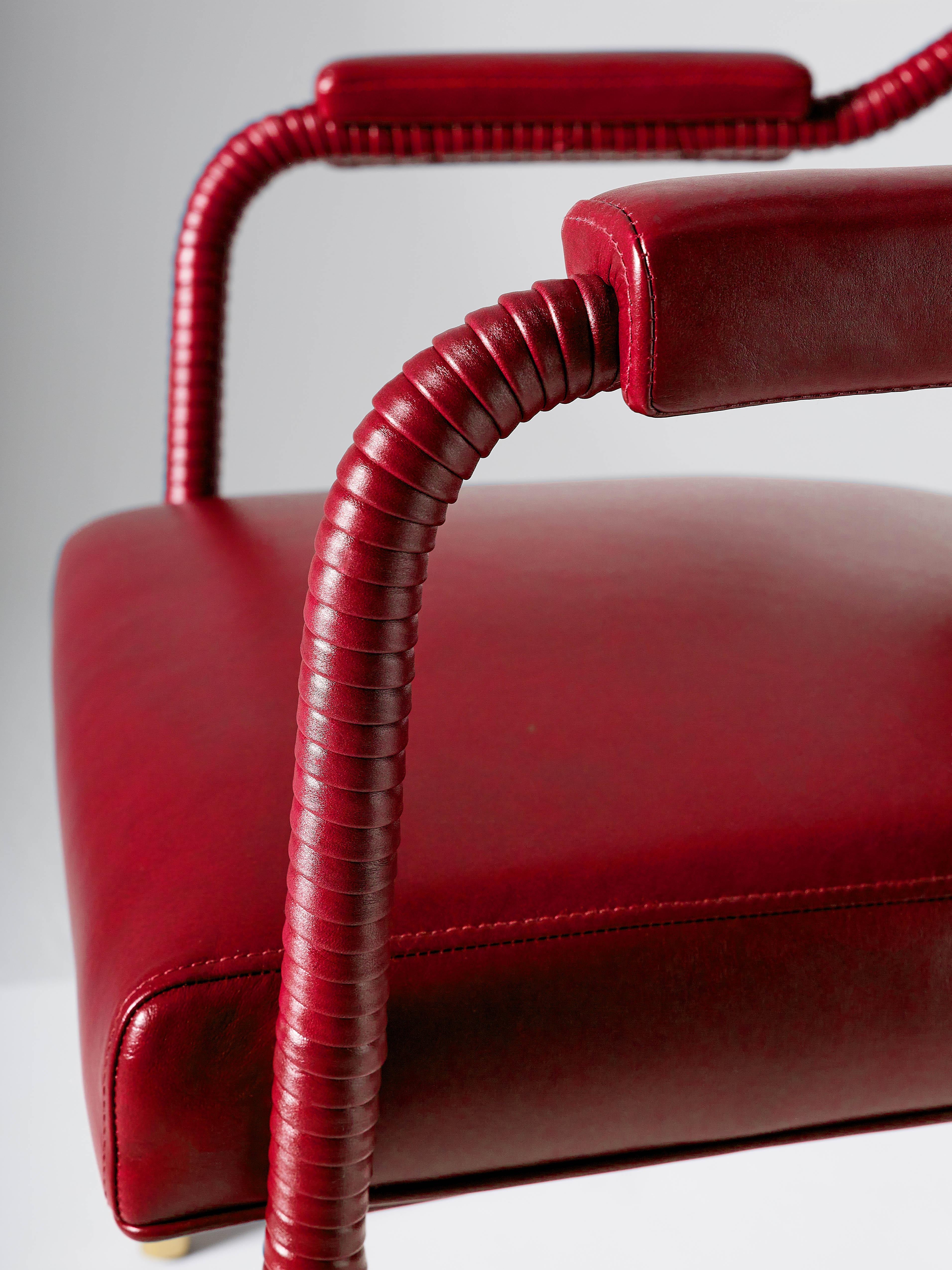 English And Objects Easton Dining Chair, Fully Wrapped Upholstered Leather in Red