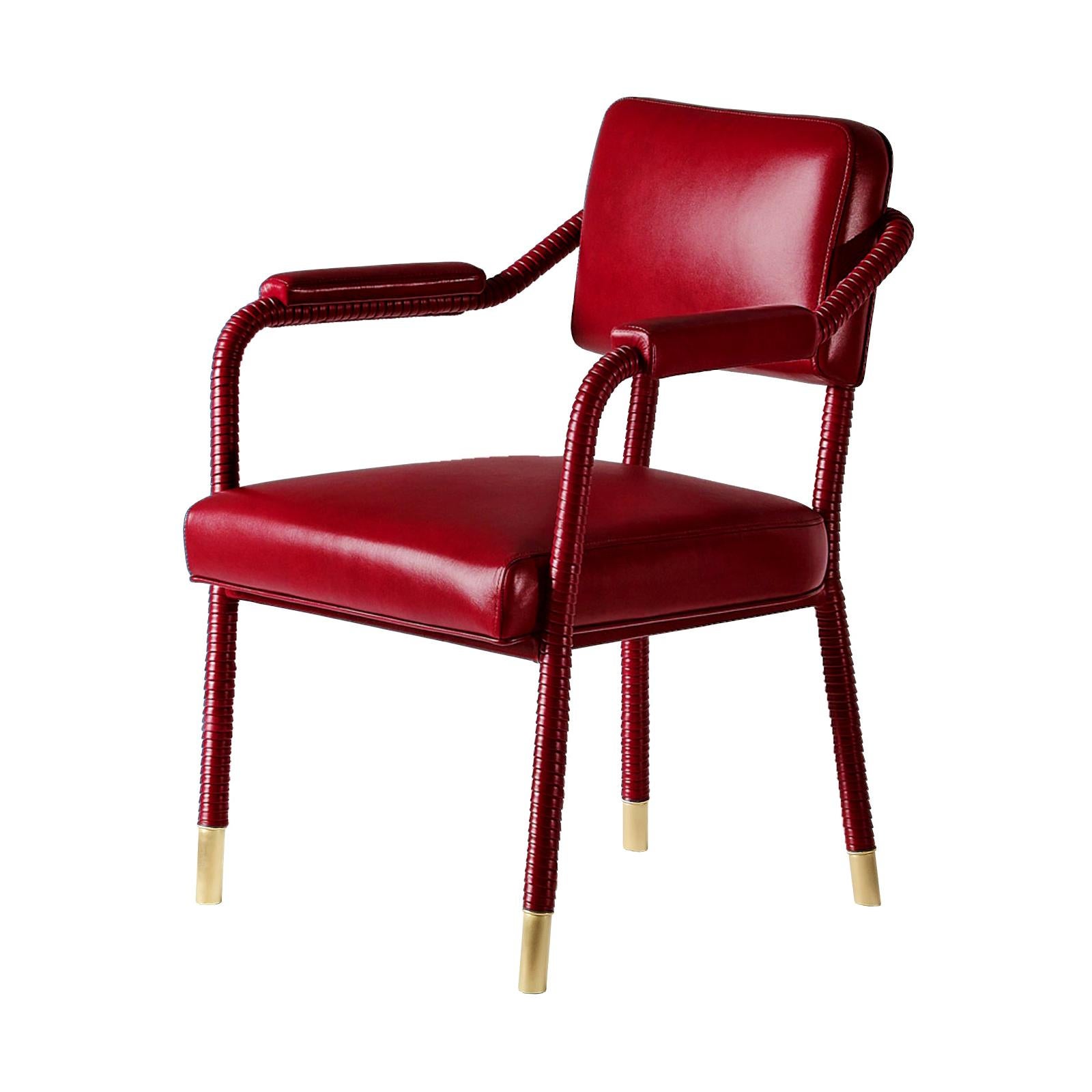 And Objects Easton Dining Chair, Fully Wrapped Upholstered Leather in Red