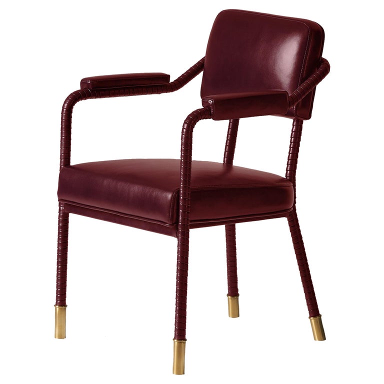 And Objects Easton Dining Chair, Fully Wrapped Upholstered Leather in Red For Sale