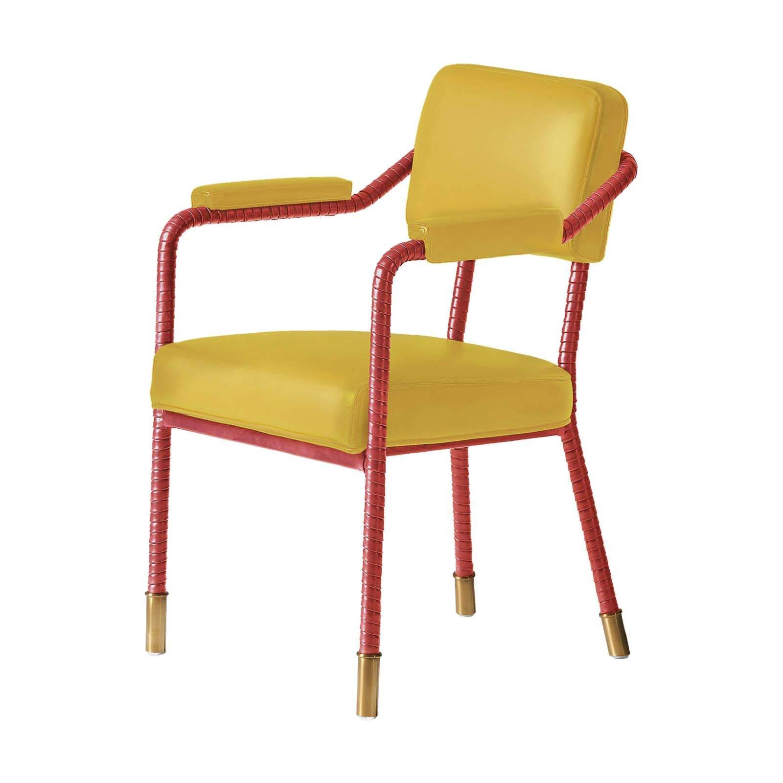 And Objects Easton Dining Chair, Fully Wrapped Upholstered Leather Pear&Carmine