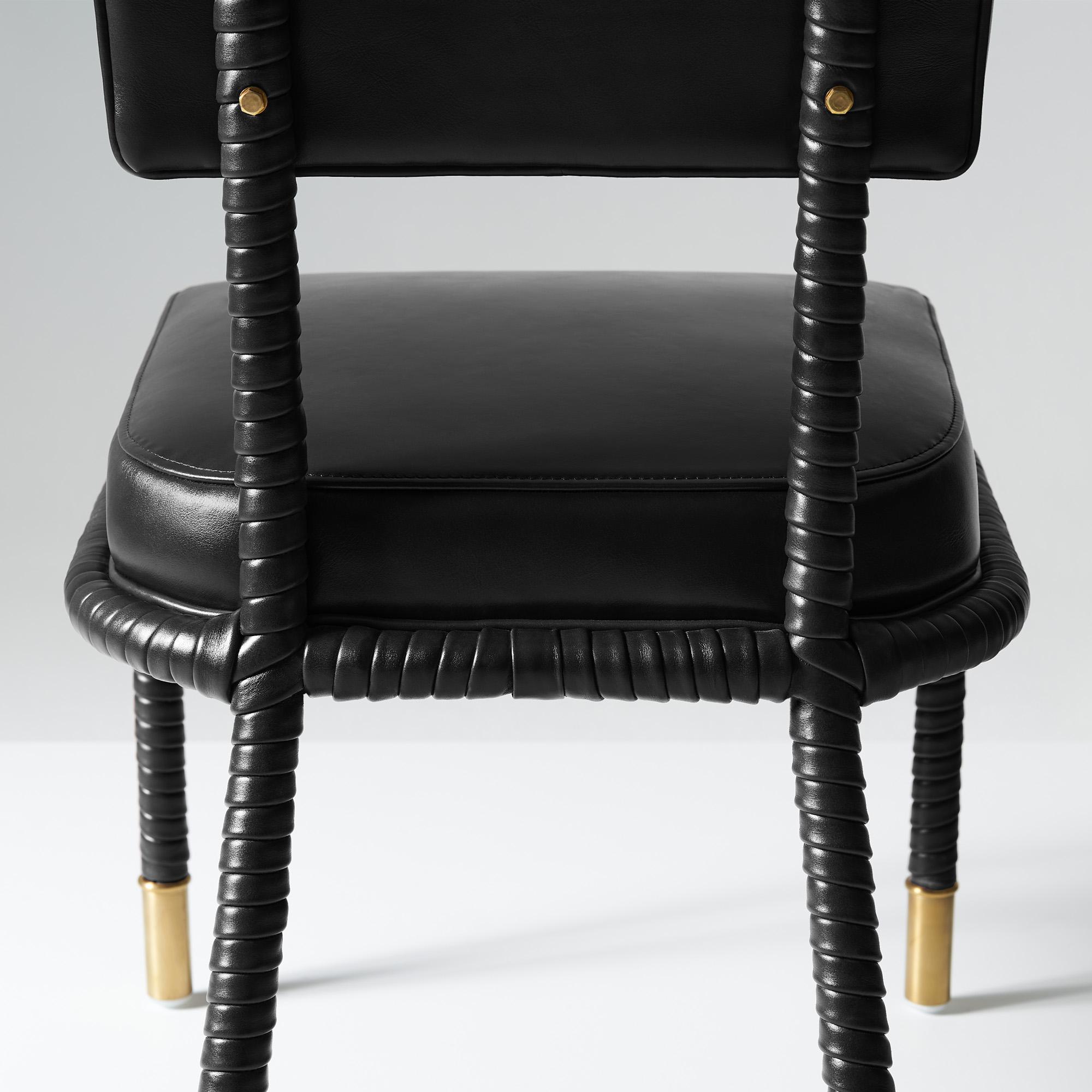 Easton Side Chair, Fully Wrapped Upholstered Leather in Black Colour In New Condition For Sale In London, GB