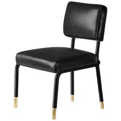 And Objects Easton Side Chair, Fully Wrapped Upholstered Leather in Black