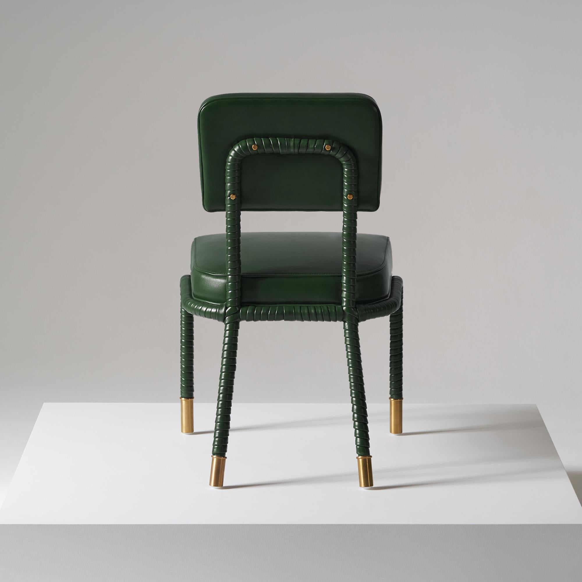 British Easton Side Chair, Fully Wrapped Upholstered Leather in Green Colour For Sale