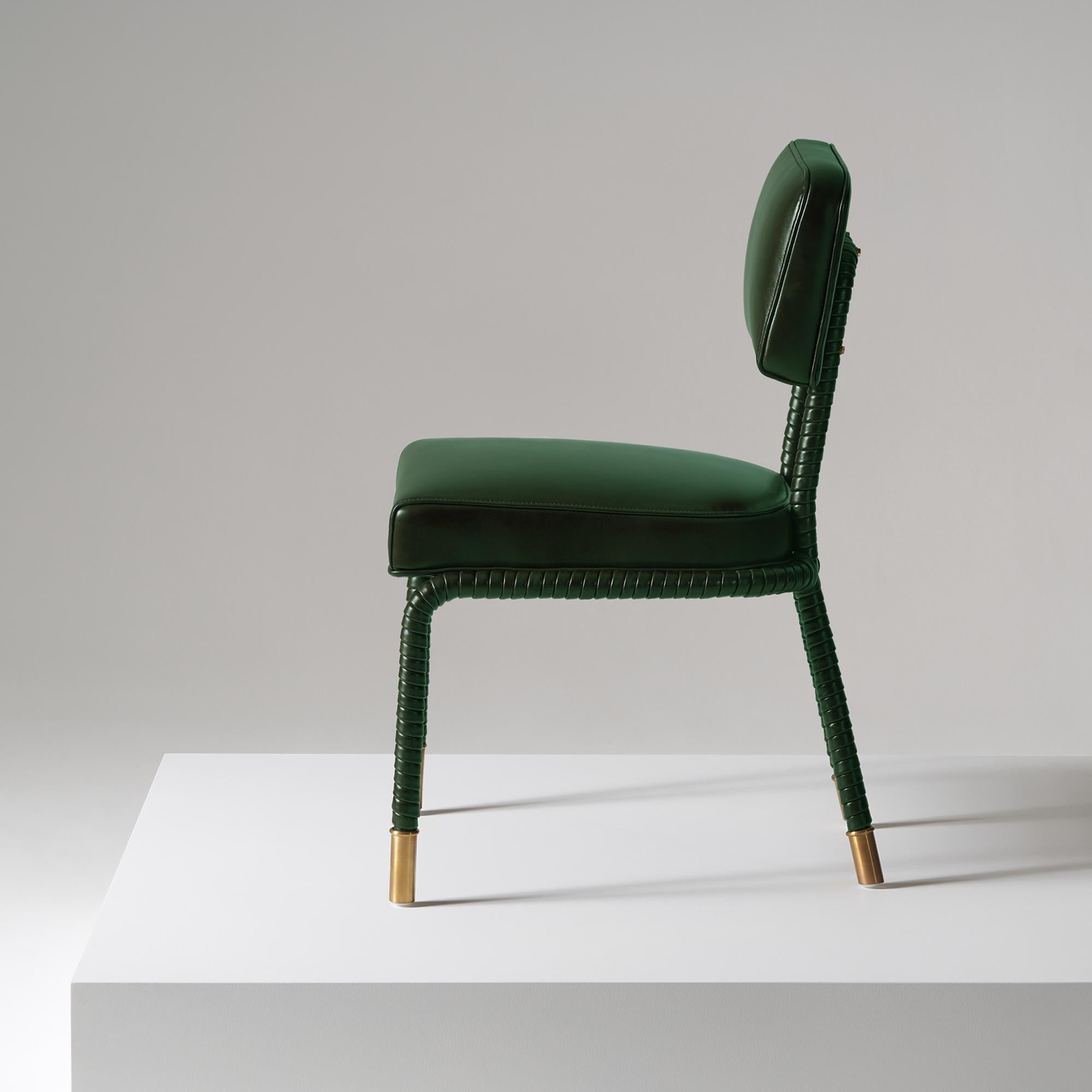 Brushed Easton Side Chair, Fully Wrapped Upholstered Leather in Green Colour For Sale