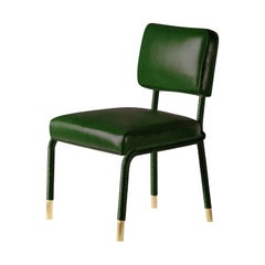 And Objects Easton Side Chair, Fully Wrapped Upholstered Leather in Green