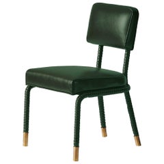 And Objects Easton Side Chair, Fully Wrapped Upholstered Leather in Green