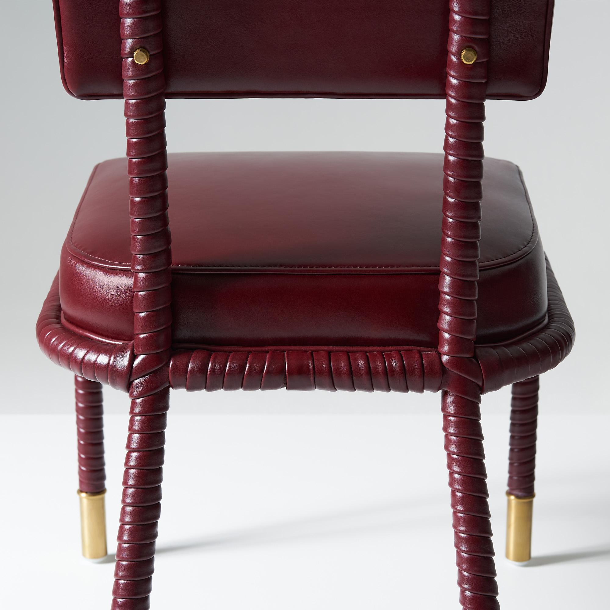 Contemporary Easton Side Chair, Fully Wrapped Upholstered Leather in Red Colour For Sale