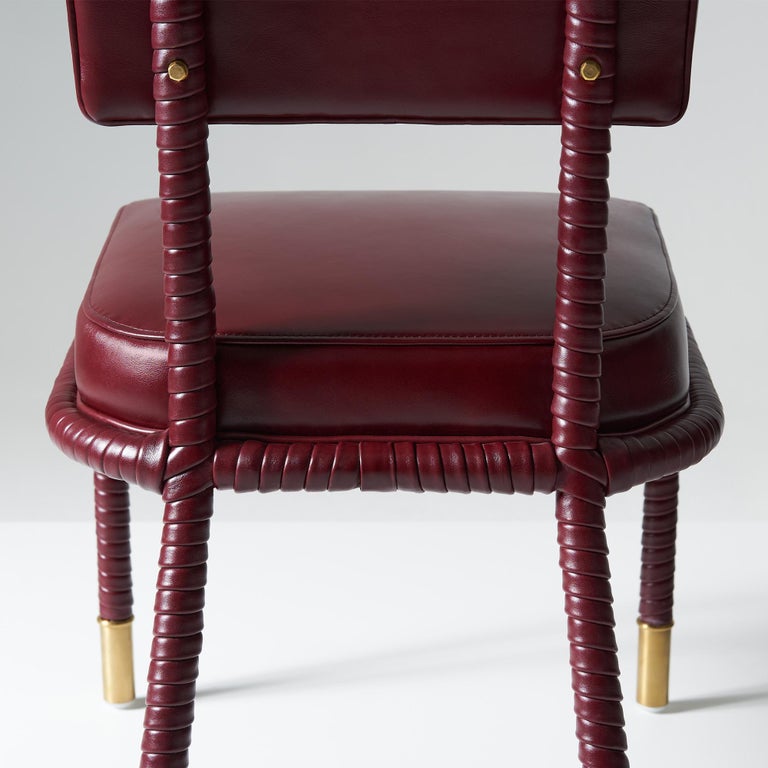 Contemporary And Objects Easton Side Chair, Fully Wrapped Upholstered Leather in Red For Sale