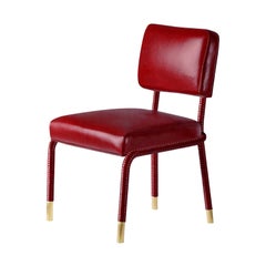 And Objects Easton Side Chair, Fully Wrapped Upholstered Leather in Red