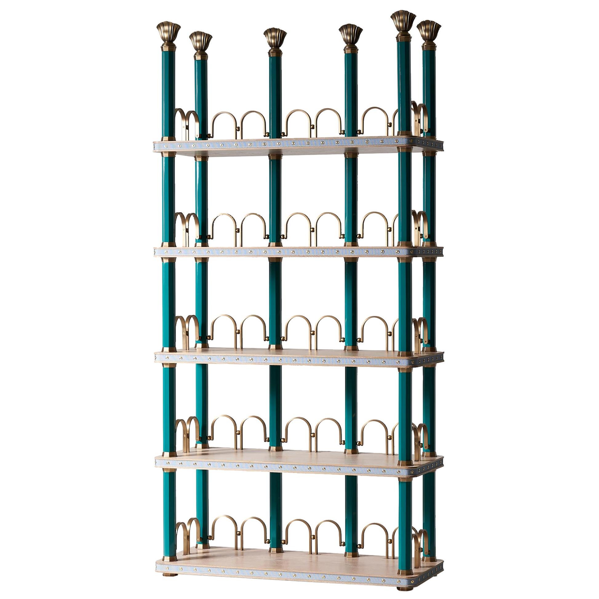 Hambledon Bookcase Shelving - Limed Oak, Brass and Lacquer For Sale