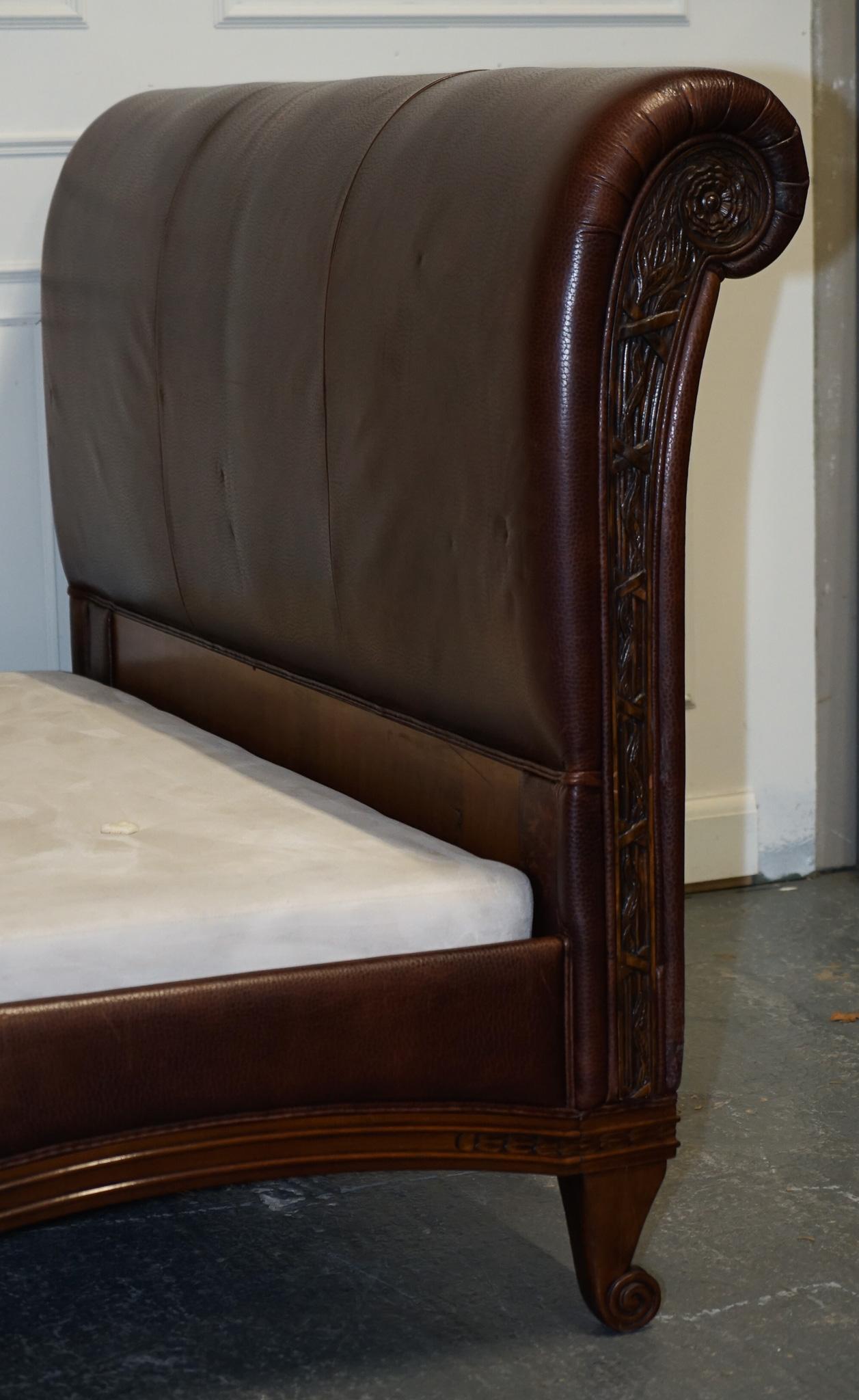 AND SO TO BED BONAPARTE KING SiZE CARVED WOOD LEATHER BED RRP £14000 For Sale 3