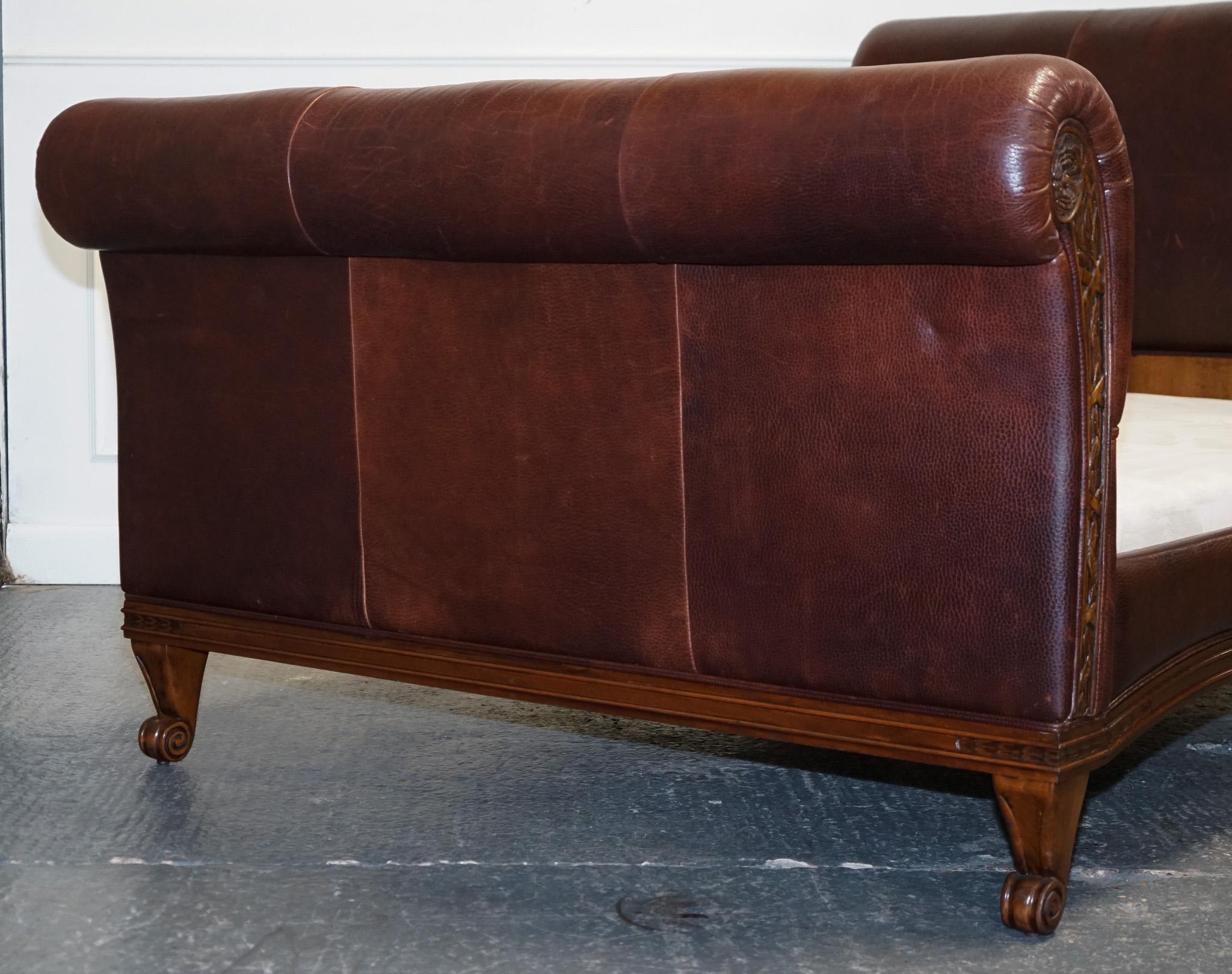 British AND SO TO BED BONAPARTE KING SiZE CARVED WOOD LEATHER BED RRP £14000 For Sale