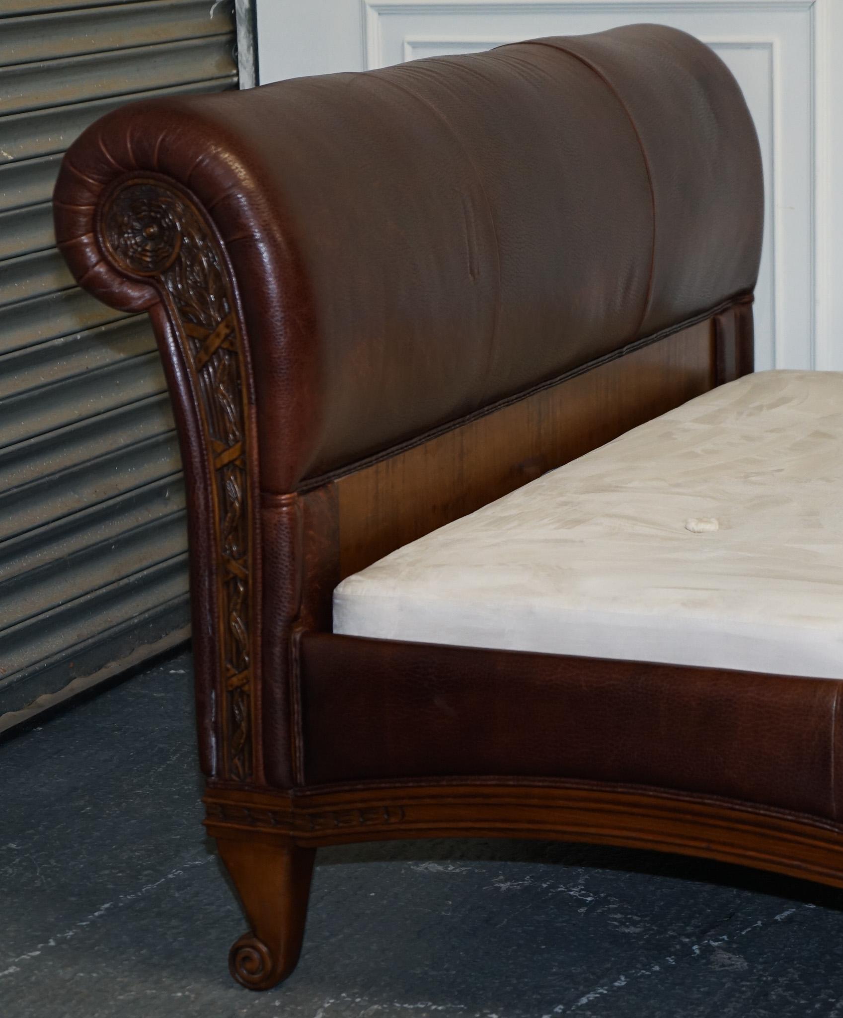 AND SO TO BED BONAPARTE KING SiZE CARVED WOOD LEATHER BED RRP £14000 For Sale 2