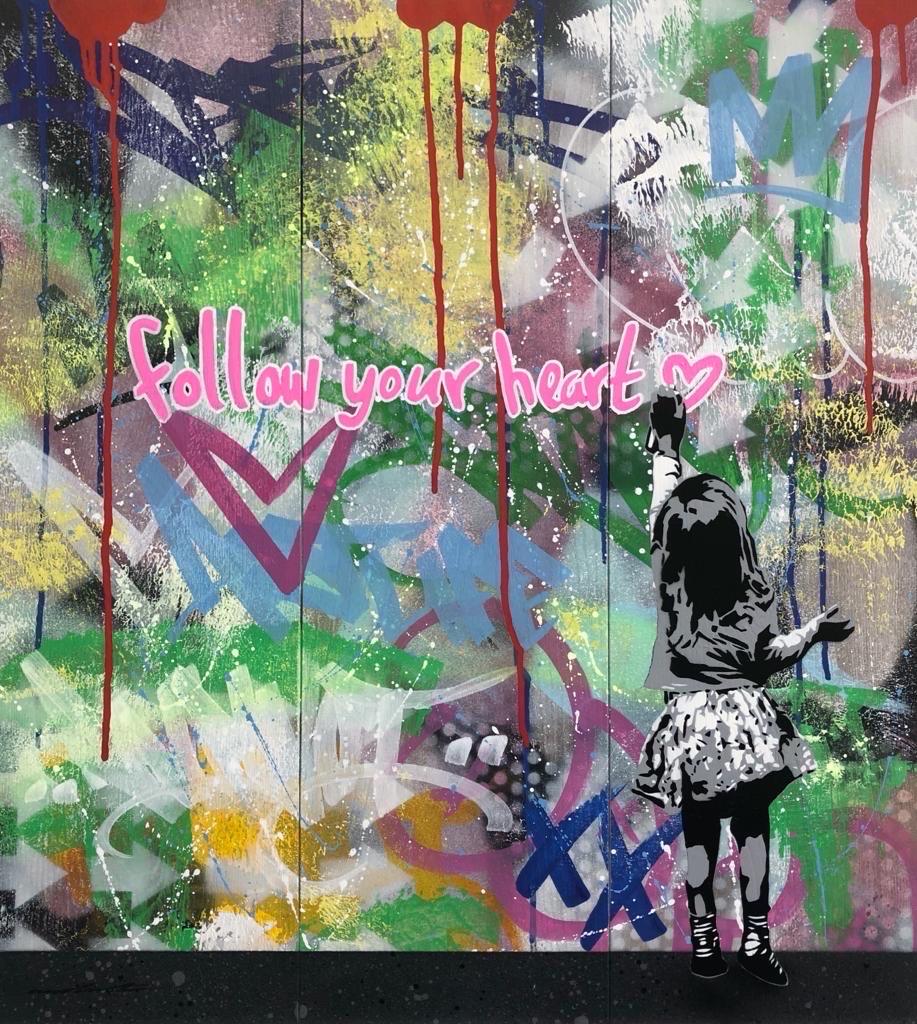 Follow your heart Panel (Suivre votre cœur) par AND WOT (Street Art), 2022 - Mixed Media Art de And Wot