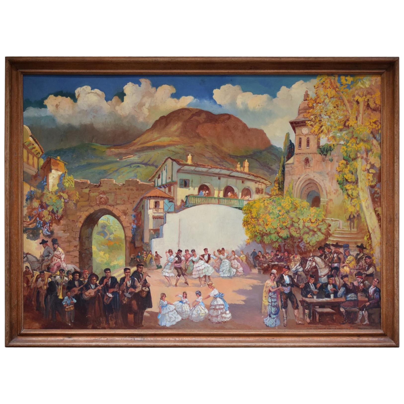 "Andalousian Party", Oil on Tablex, Jean-Louis Paguenaud For Sale