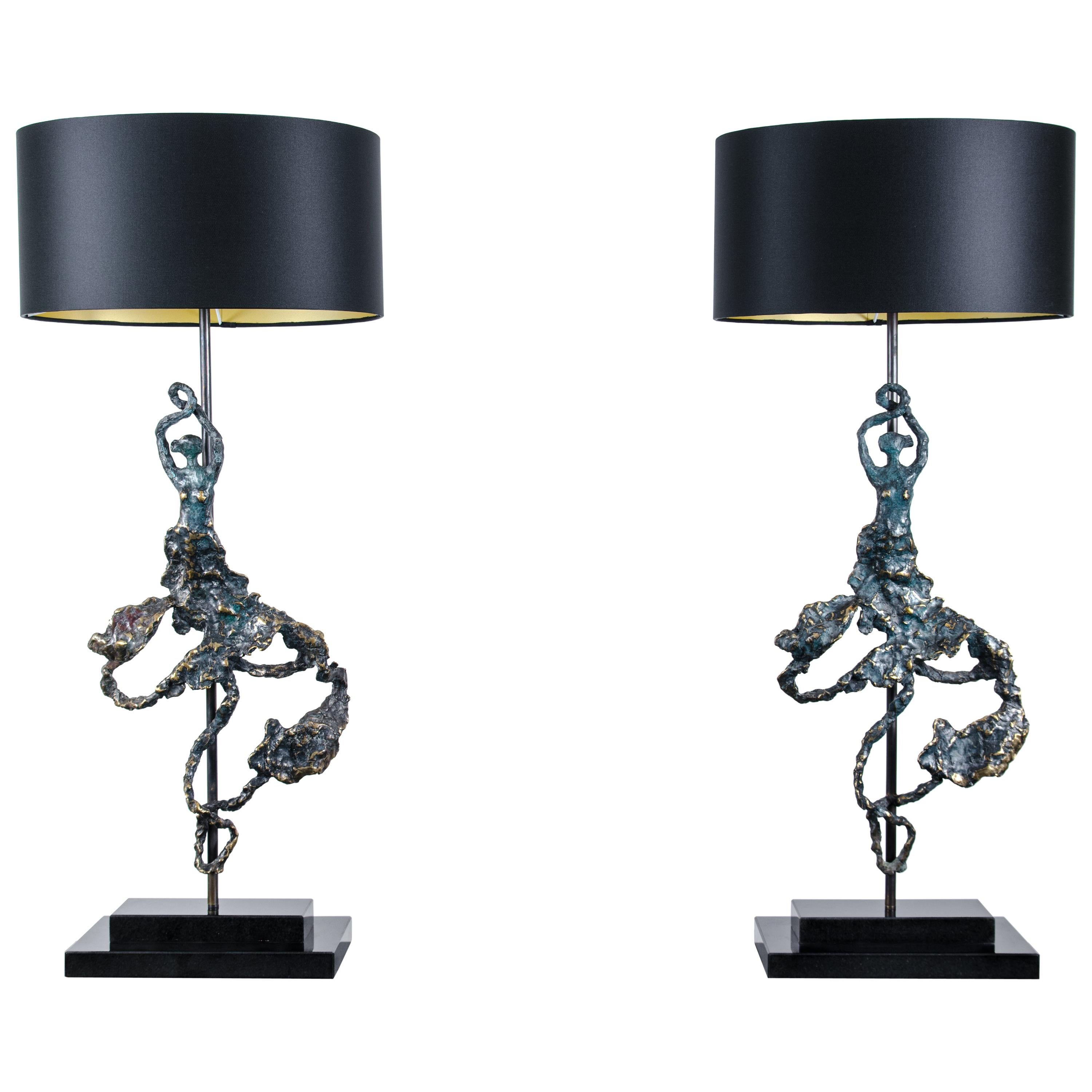 'Andalucia'  Bronze sculptural table lamps, pair 