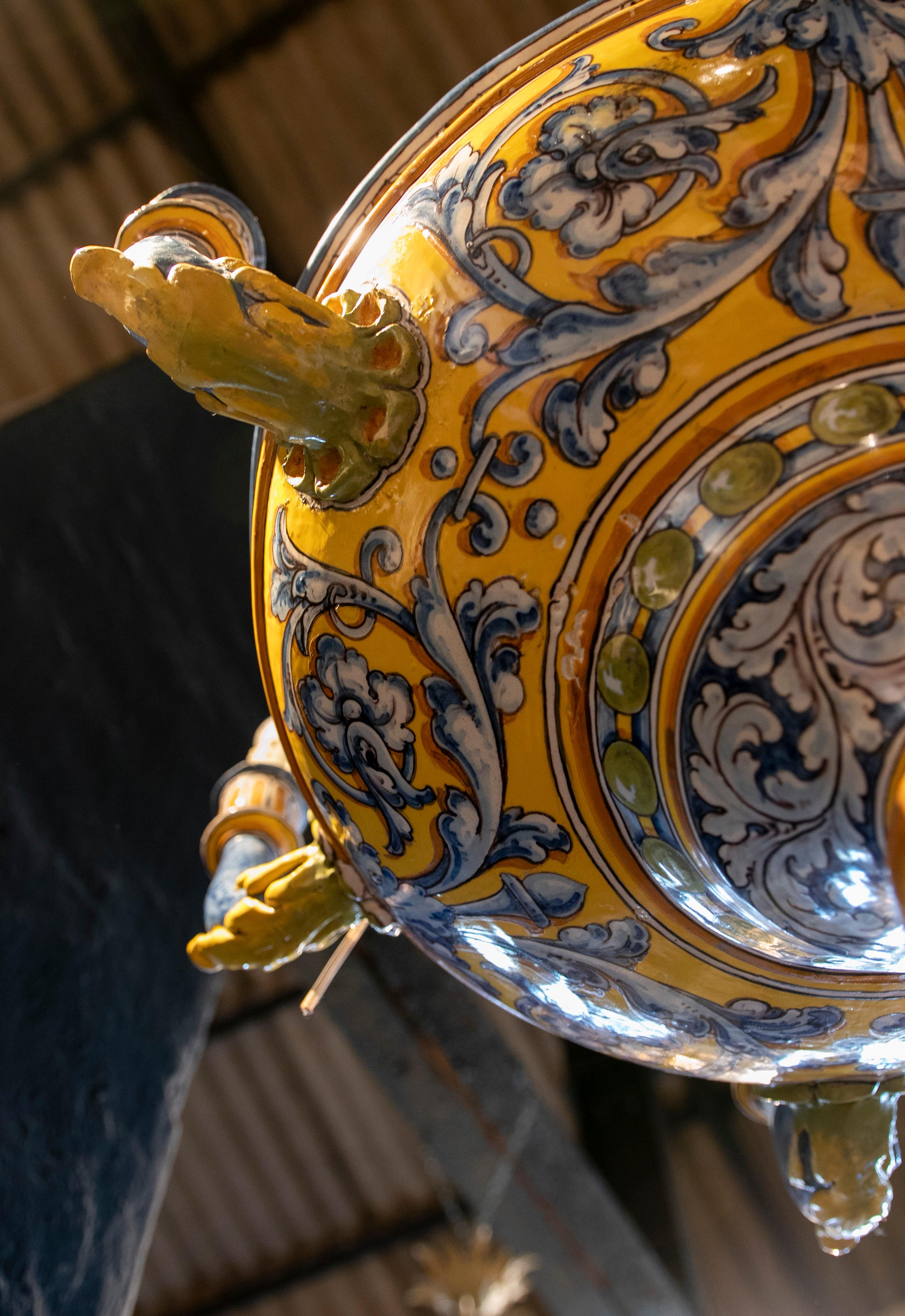 Hand-Painted Talavera Ceramic Lamp in Blue and Yellow Tones 7